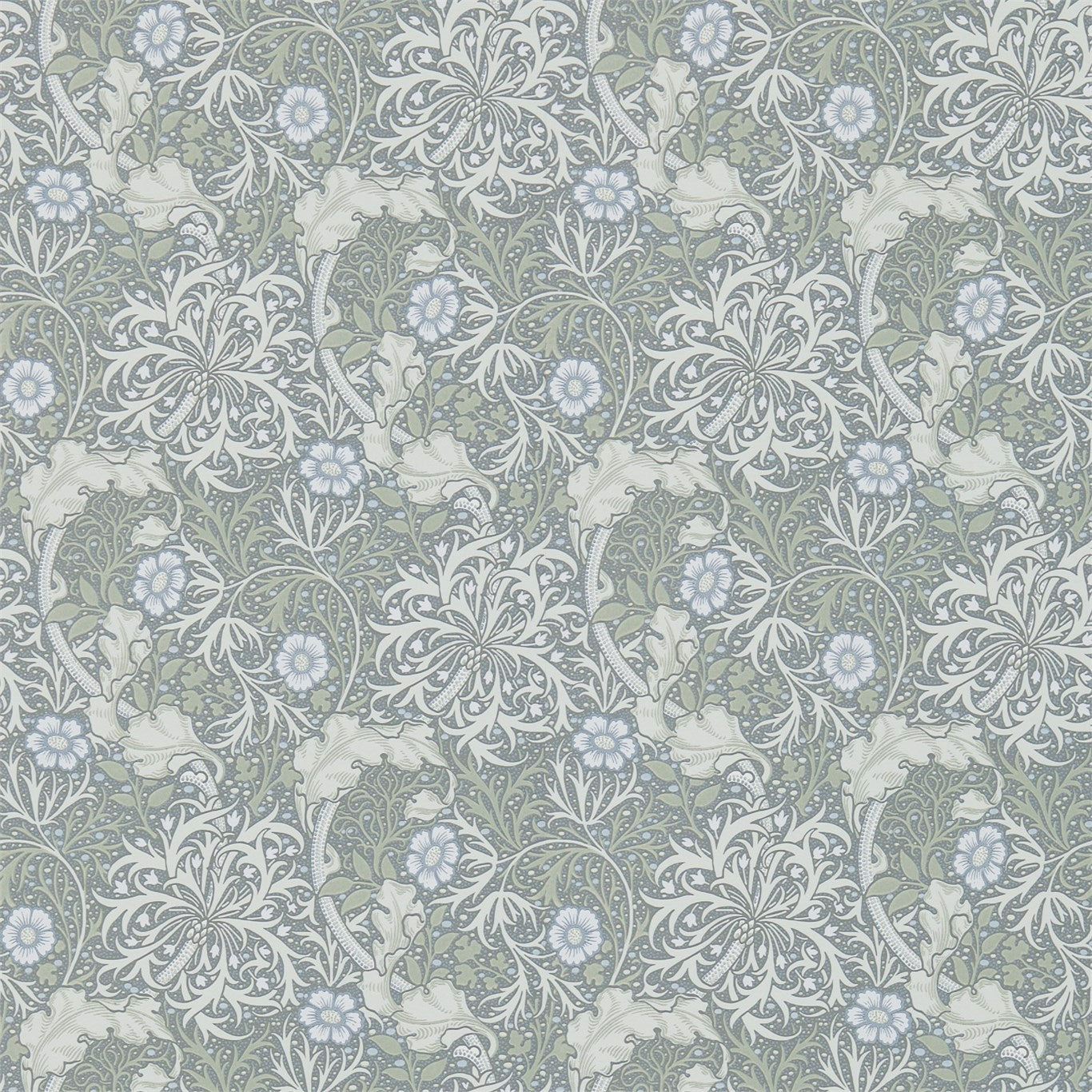 MORRIS & CO Morris Seaweed Wallpaper Contemporary, Floral Silver,Ecru Surflex-Printed Wallpaper - DM3W214715