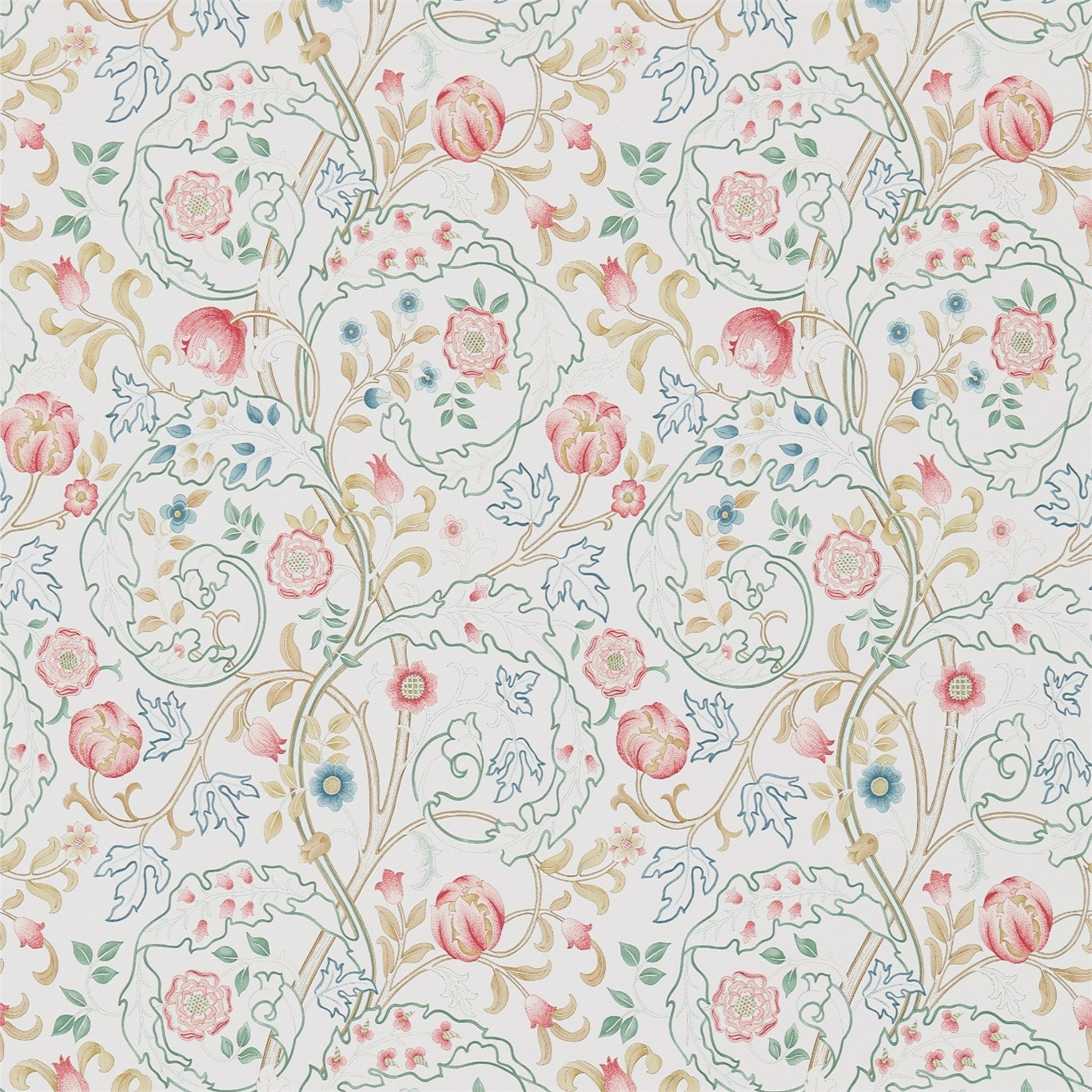 MORRIS & CO Mary Isobel Wallpaper Contemporary, Floral Pink,Ivory Gravure Printed Wallpaper - DM3W214728