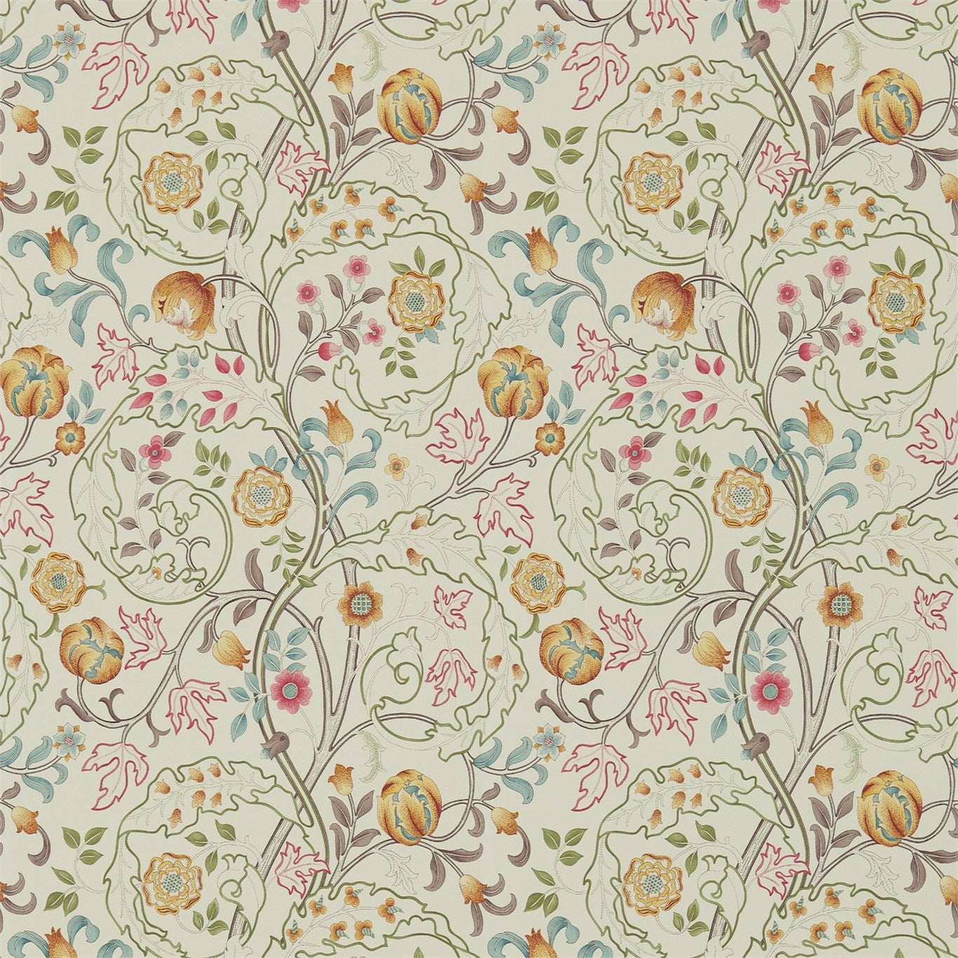 MORRIS & CO Mary Isobel Wallpaper Contemporary, Floral Russet,Taupe Gravure Printed Wallpaper - DM3W214730