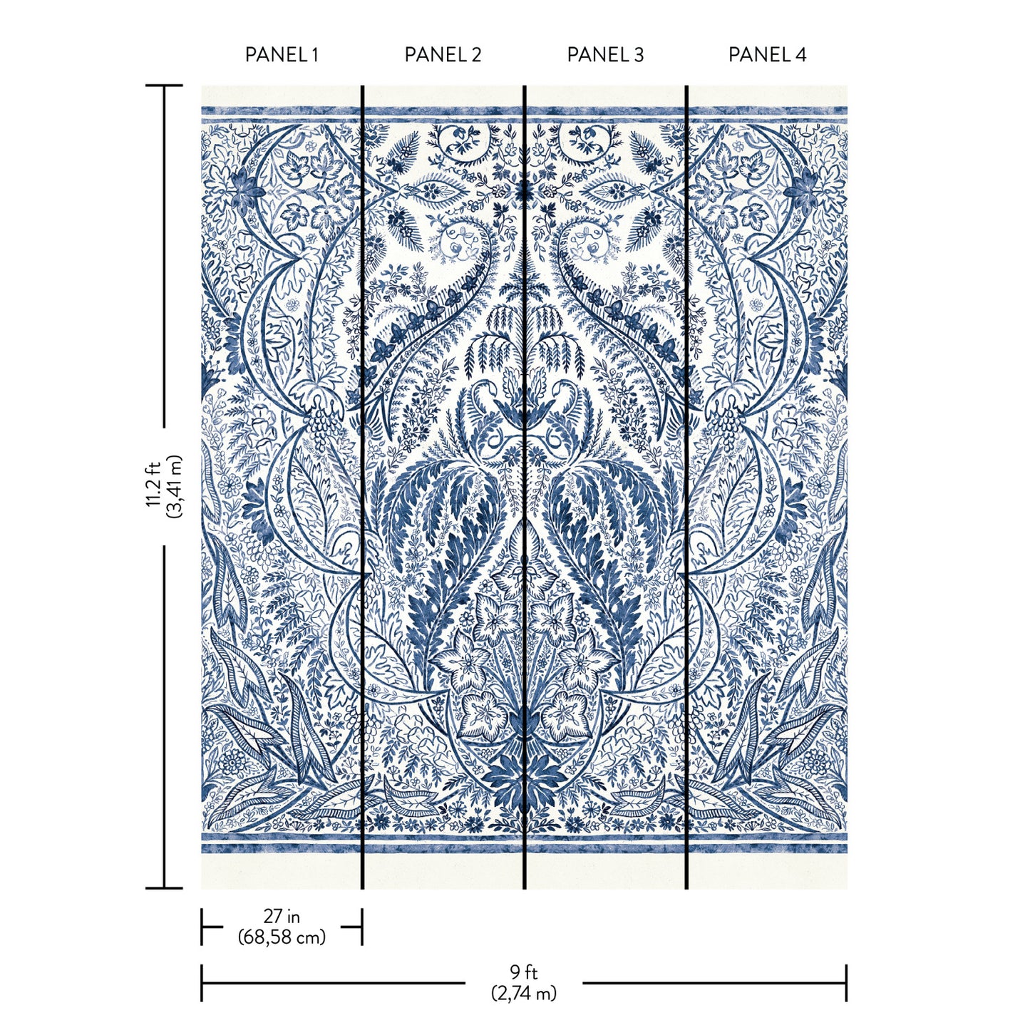 York Wallcoverings Damask Resource Library Jaipur Paisley Damas Blue Wall Mural Damasks Multicolor - DM4912M