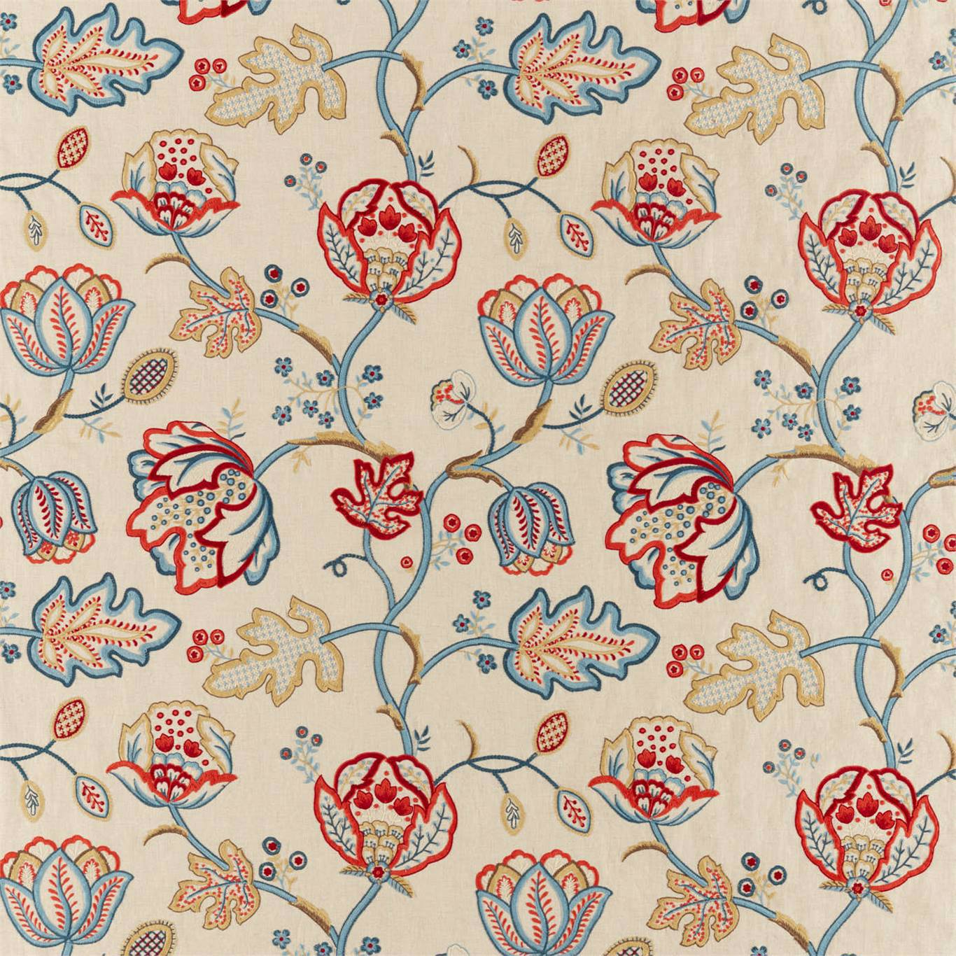 MORRIS & CO Theodosia Embroidery Fabric Classic Floral Wine,Indigo - DM5F236822