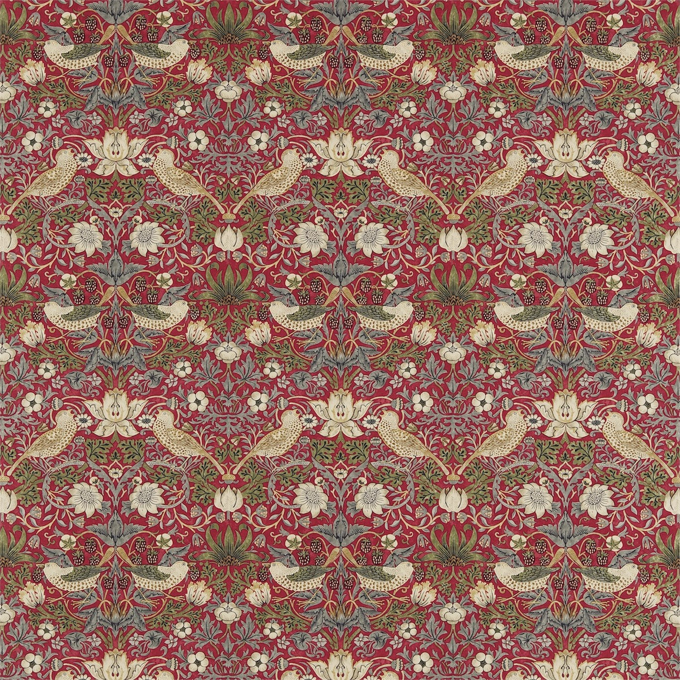 MORRIS & CO Strawberry Thief Fabric Damasks Crimson,Slate - DM6F220312