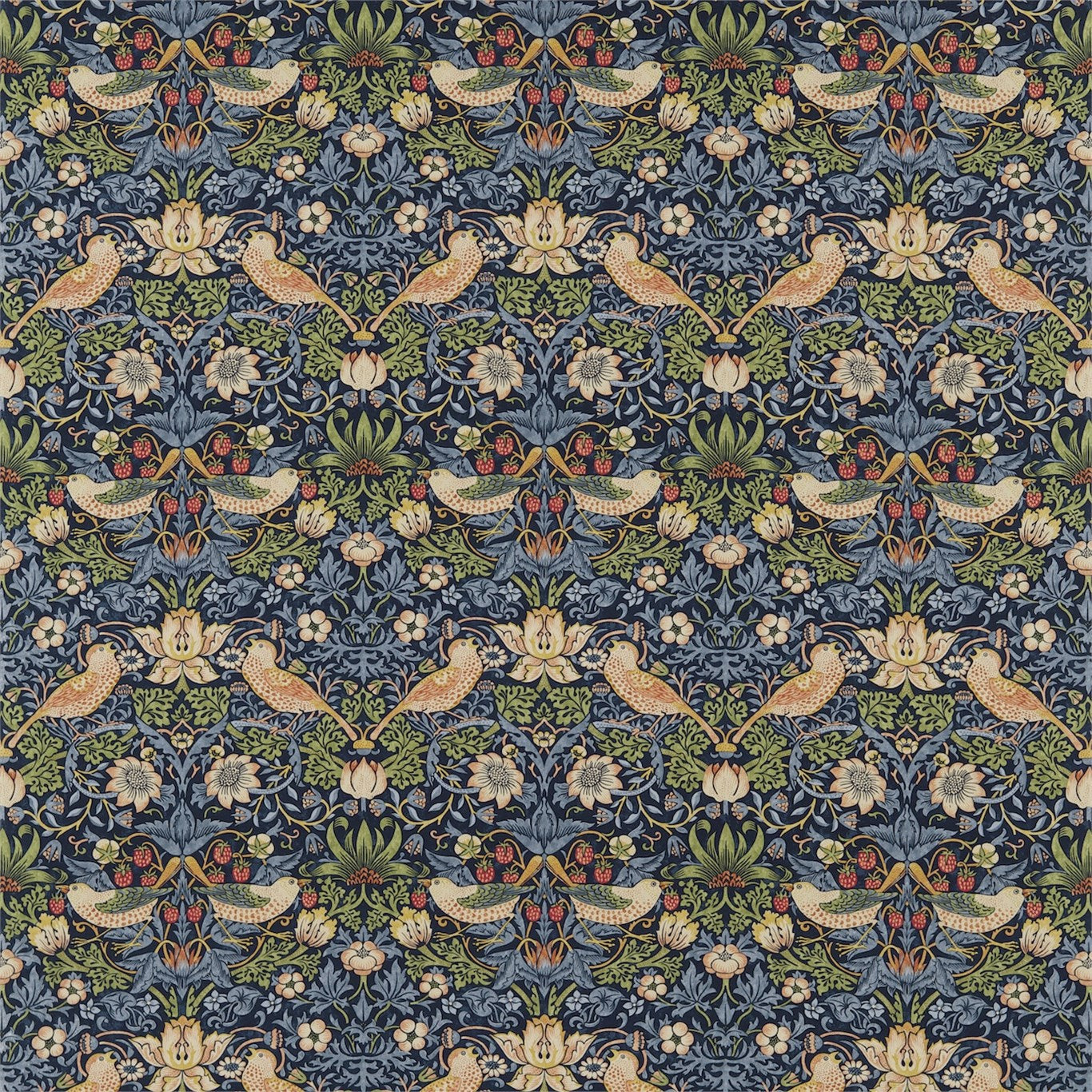 MORRIS & CO Strawberry Thief Fabric Damasks Indigo,Mineral - DM6F220313