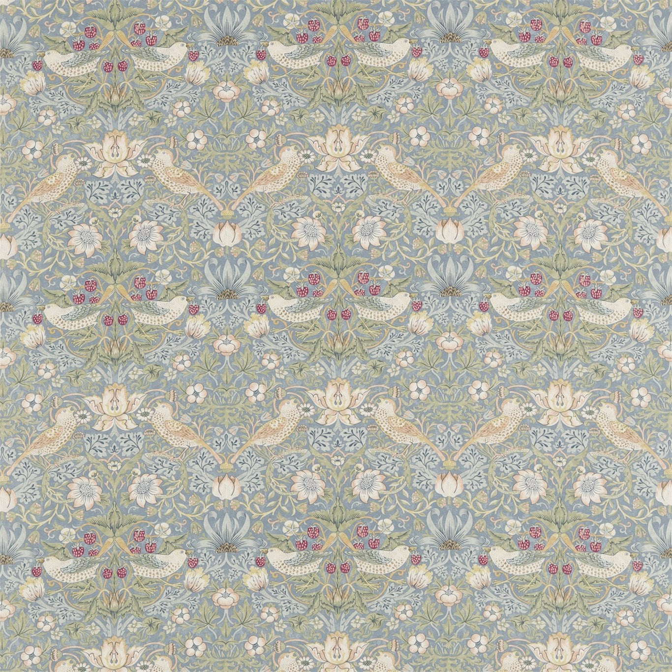 MORRIS & CO Strawberry Thief Fabric Damasks Slate,Vellum - DM6F220314