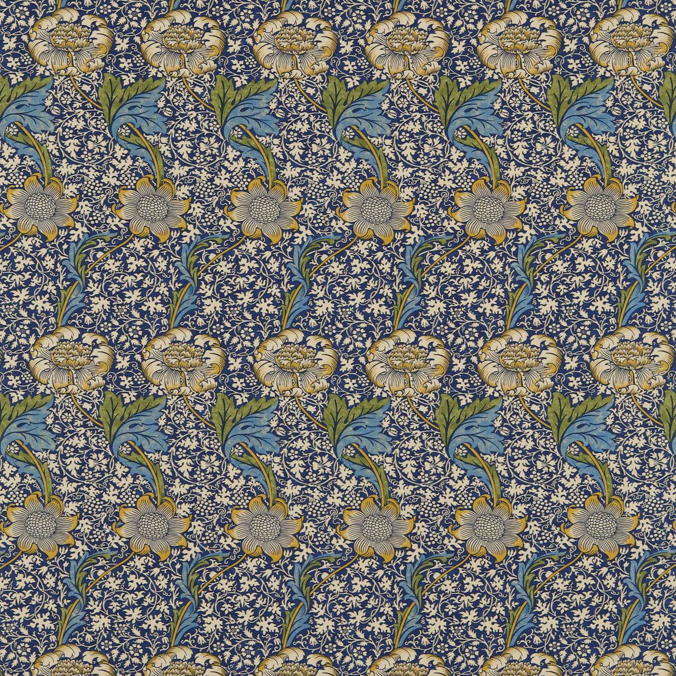 MORRIS & CO Kennet Fabric Contemporary, Floral Indigo,Gold - DM6F220322