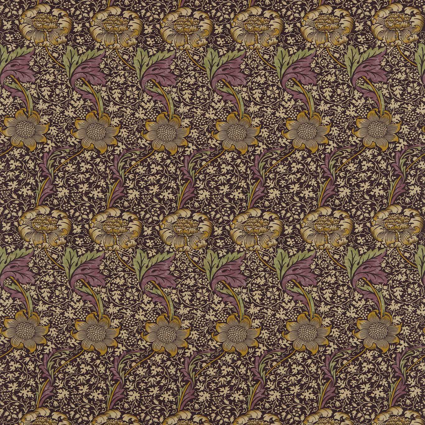 MORRIS & CO Kennet Fabric Contemporary, Floral Grape,Gold - DM6F220323