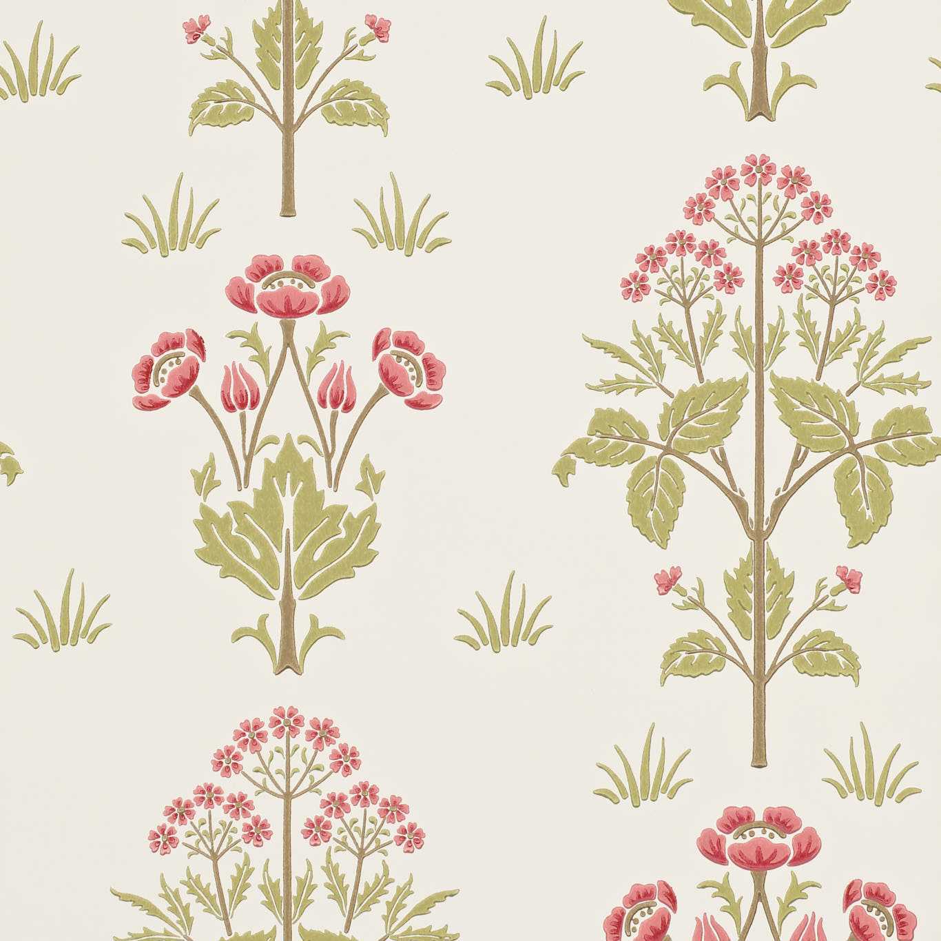 MORRIS & CO Meadow Street Wallpaper Contemporary, Floral Rose,Olive Surface- Printed Wallpaper - DM6P210347