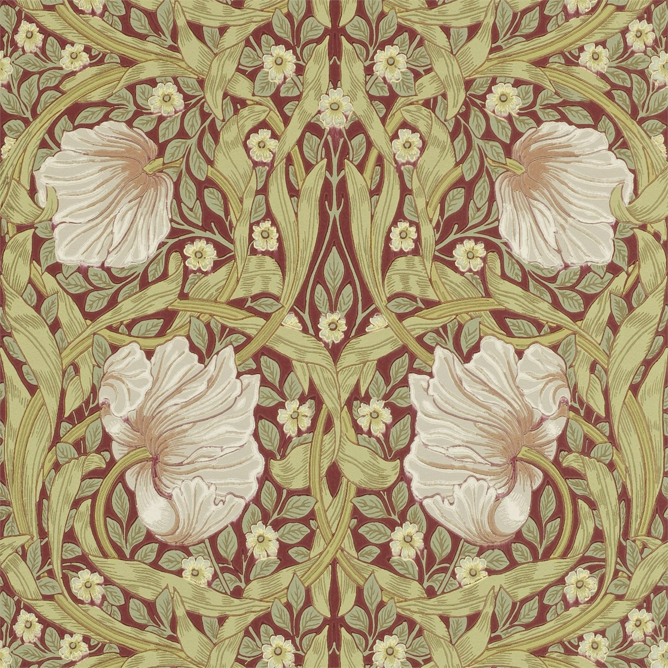 MORRIS & CO Pimpernel Wallpaper Contemporary, Floral Brick,Olive Surflex-Printed Wallpaper - DM6P210386
