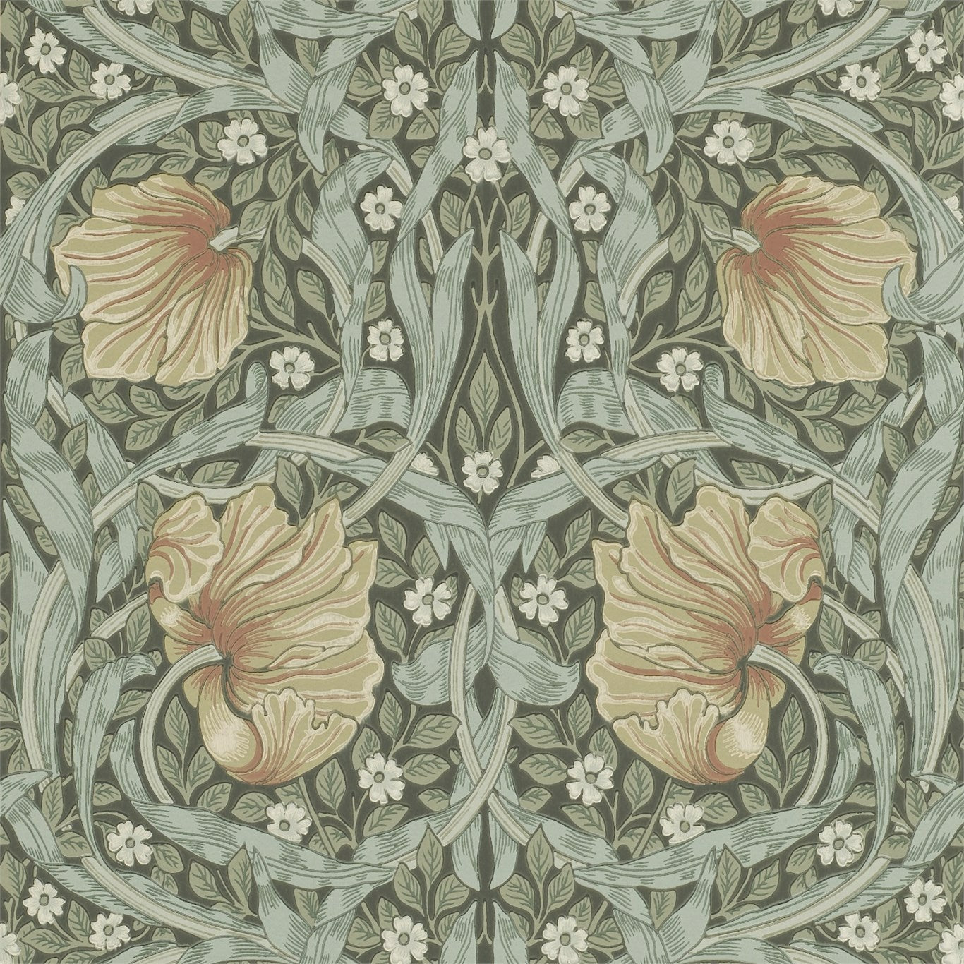 MORRIS & CO Pimpernel Wallpaper Contemporary, Floral Bayleaf,Manilla Surflex-Printed Wallpaper - DM6P210388