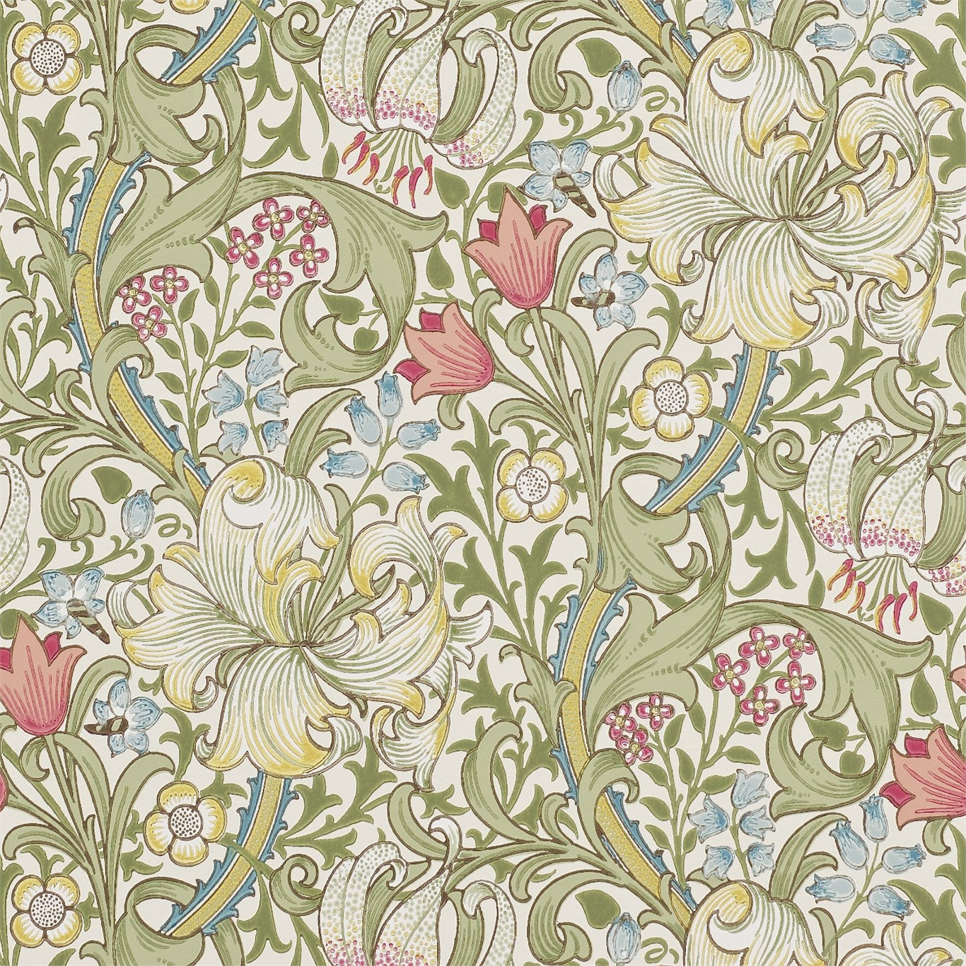 MORRIS & CO Golden Lily Wallpaper Leaves , Trees Green,Red Surflex-Printed Wallpaper - DM6P210398