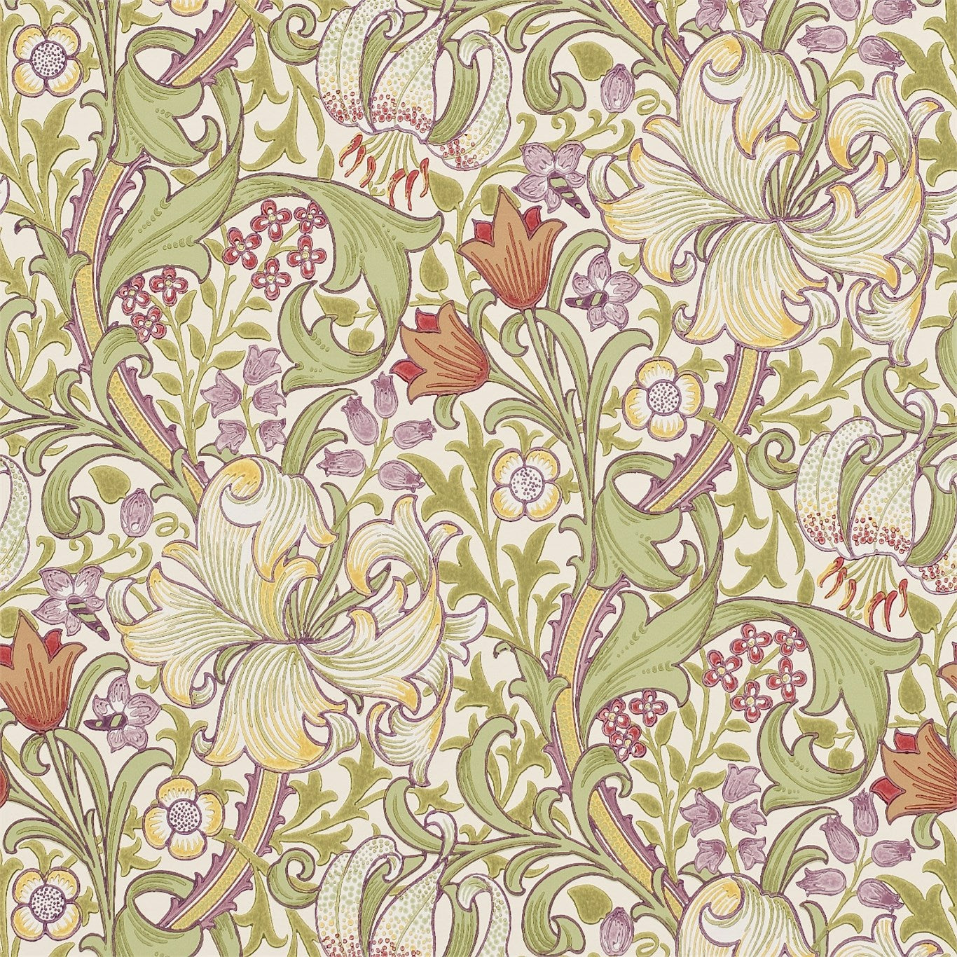 MORRIS & CO Golden Lily Wallpaper Leaves , Trees Olive,Russet Surflex-Printed Wallpaper - DM6P210399