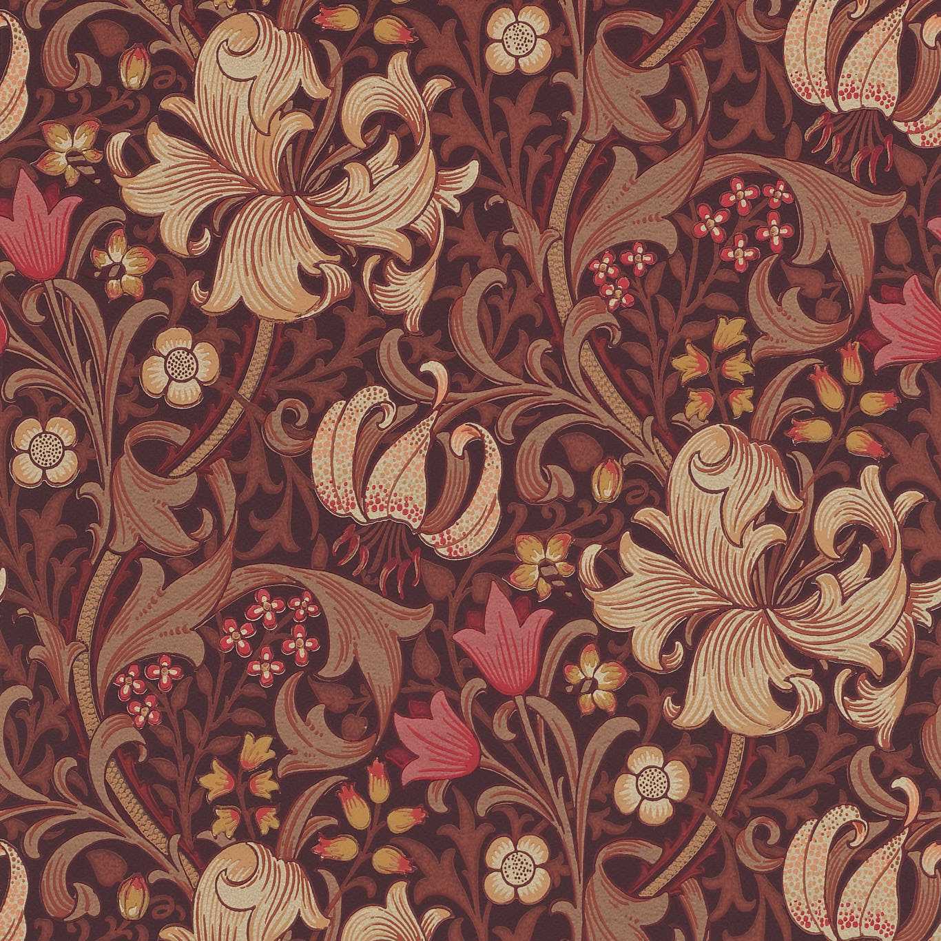 MORRIS & CO Golden Lily Wallpaper Leaves , Trees Fig,Burnt Orange Surflex-Printed Wallpaper - DM6P210402