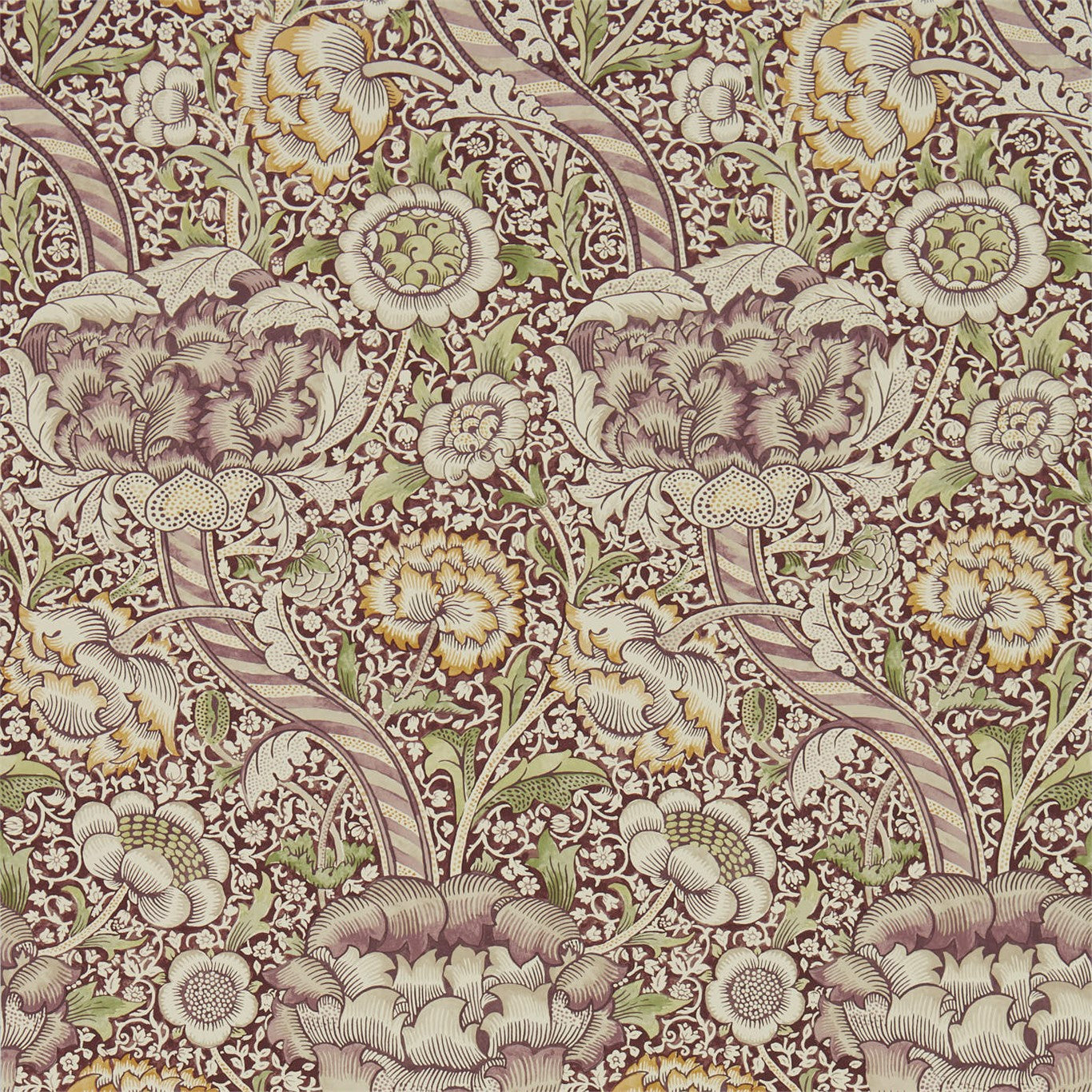 MORRIS & CO Wandle Wallpaper Classic Floral Wine,Saffron Gravure - Wide Width Printed Wallpaper - DMA4216424