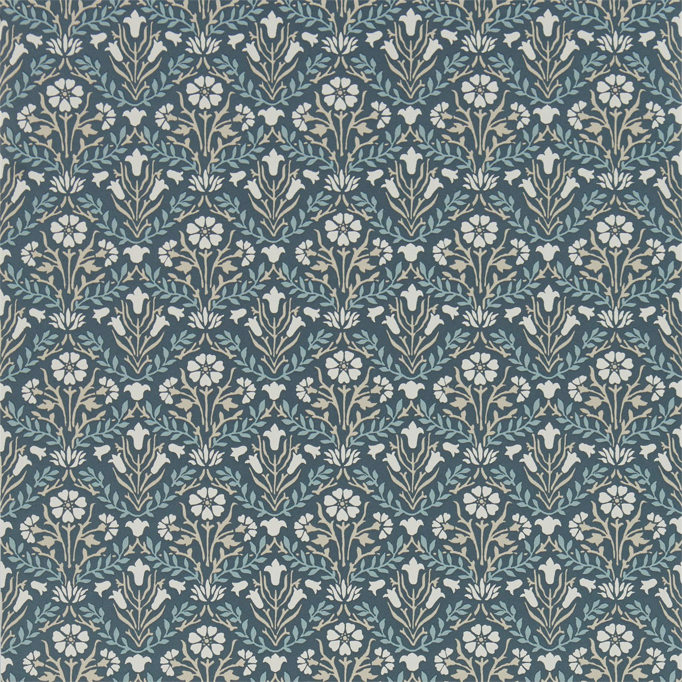MORRIS & CO Morris Bellflowers Wallpaper Classic Floral Indigo,Linen Flexo-Printed Wallpaper - DMA4216436