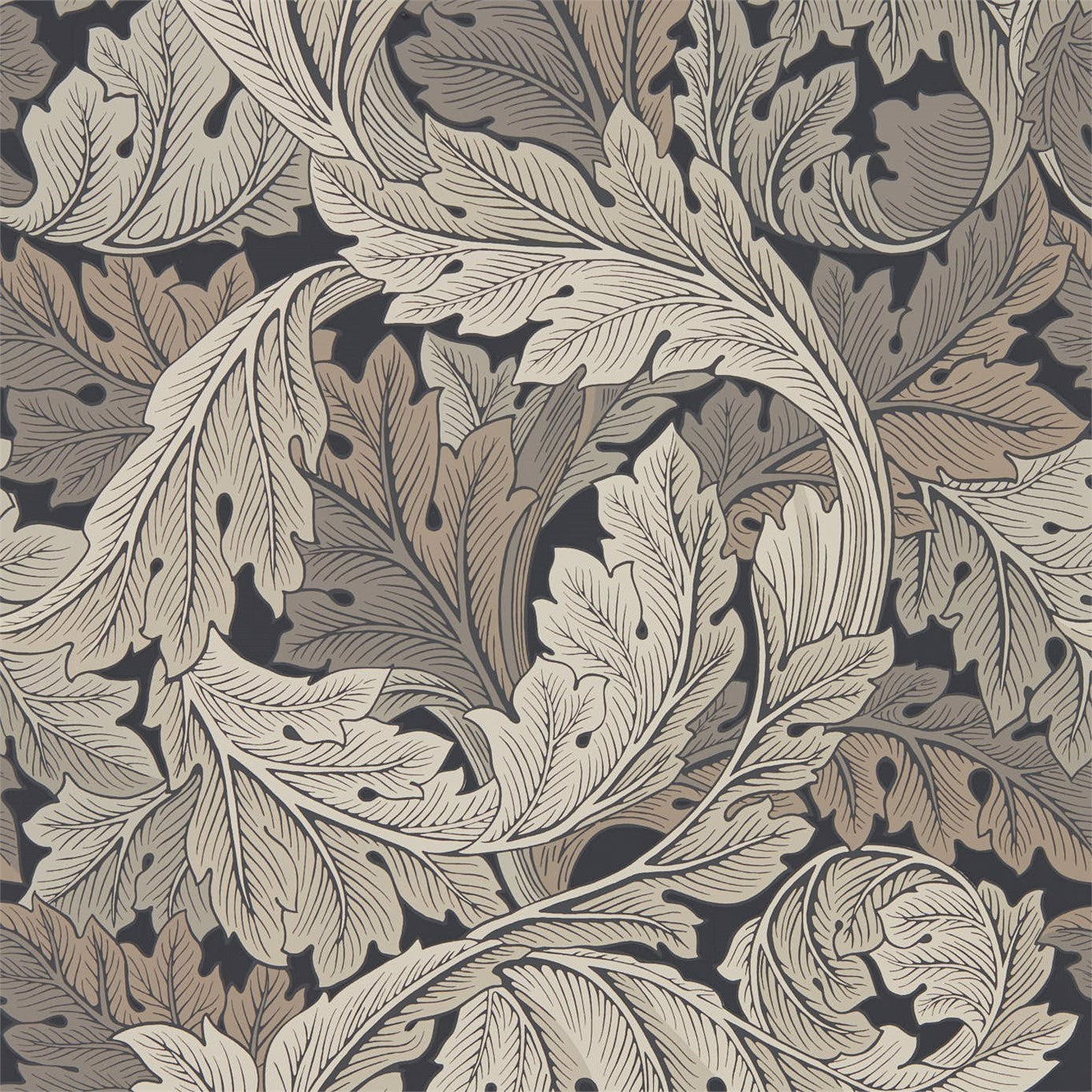 MORRIS & CO Acanthus Wallpaper Leaves , Trees Charcoal,Grey Rotary Printed Wallpaper - DMA4216442