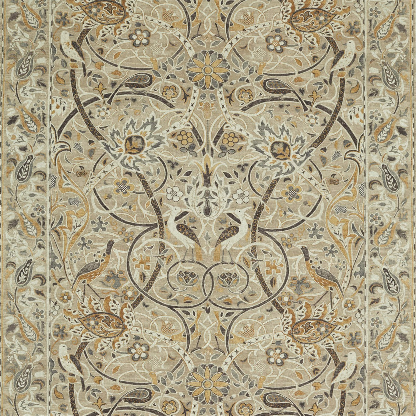 MORRIS & CO Bullerswood Fabric Birds Stone,Mustard - DMA4226394