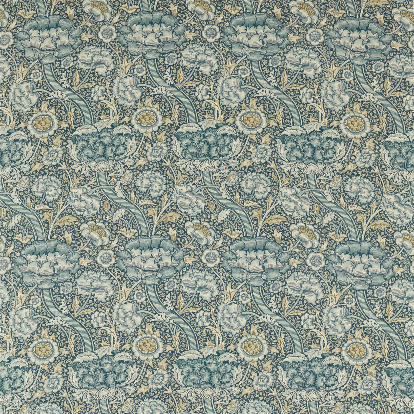 MORRIS & CO Wandle Fabric Classic Floral Blue,Stone - DMA4226396