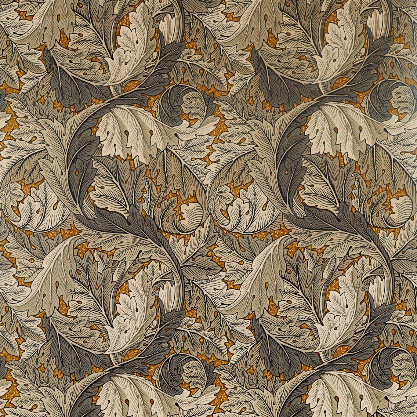 MORRIS & CO Acanthus Fabric Leaves , Trees Mustard,Grey - DMA4226400