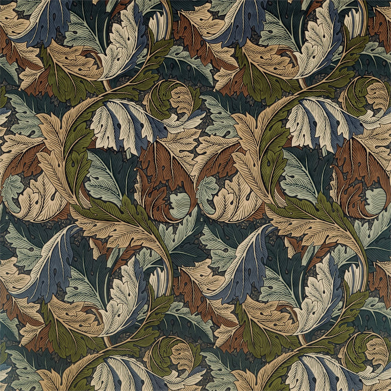 MORRIS & CO Acanthus Fabric Leaves , Trees Slate Blue,Thyme - DMA4226401