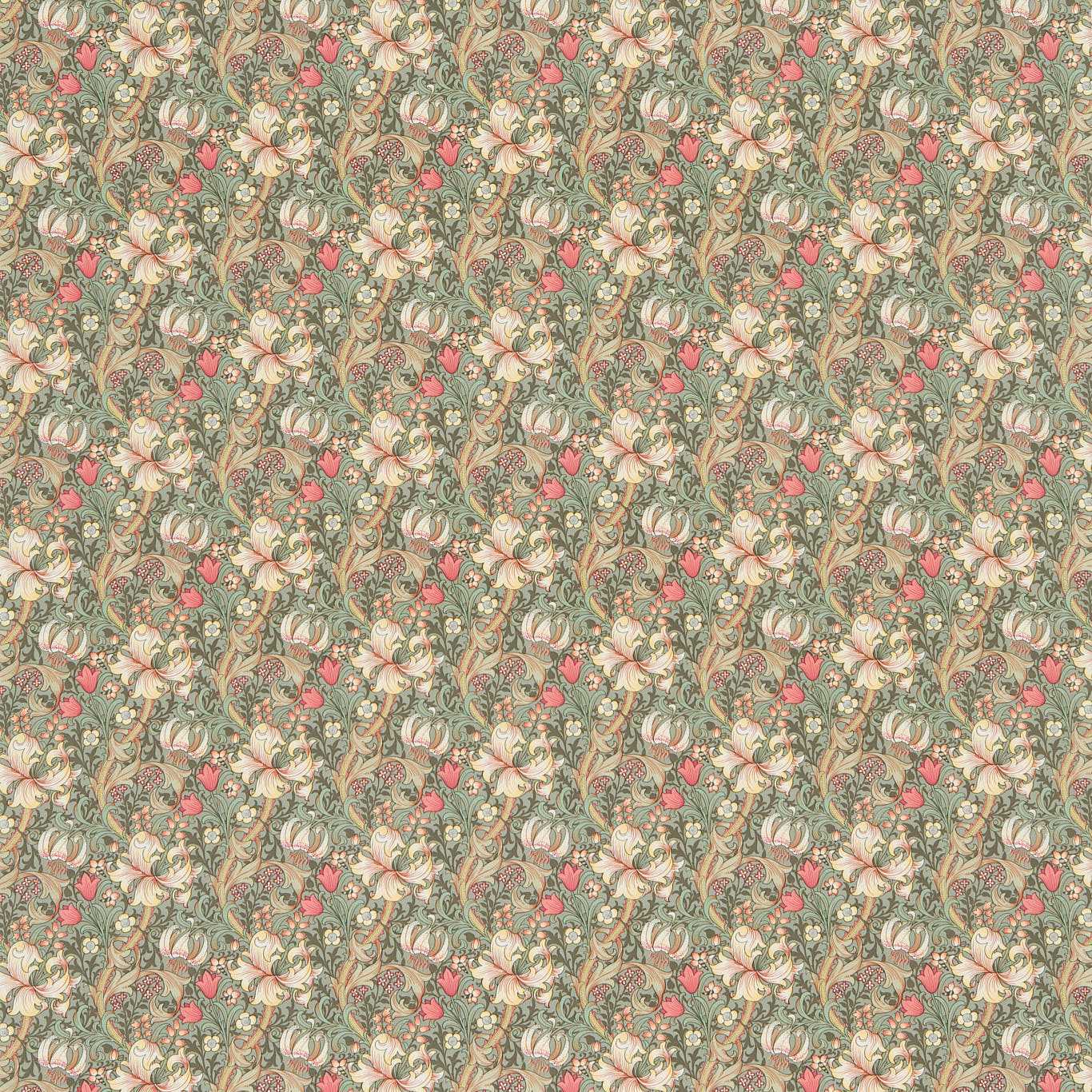MORRIS & CO Golden Lily Minor Fabric Classic Floral Terracotta,Green,Sage - DMC1G4206