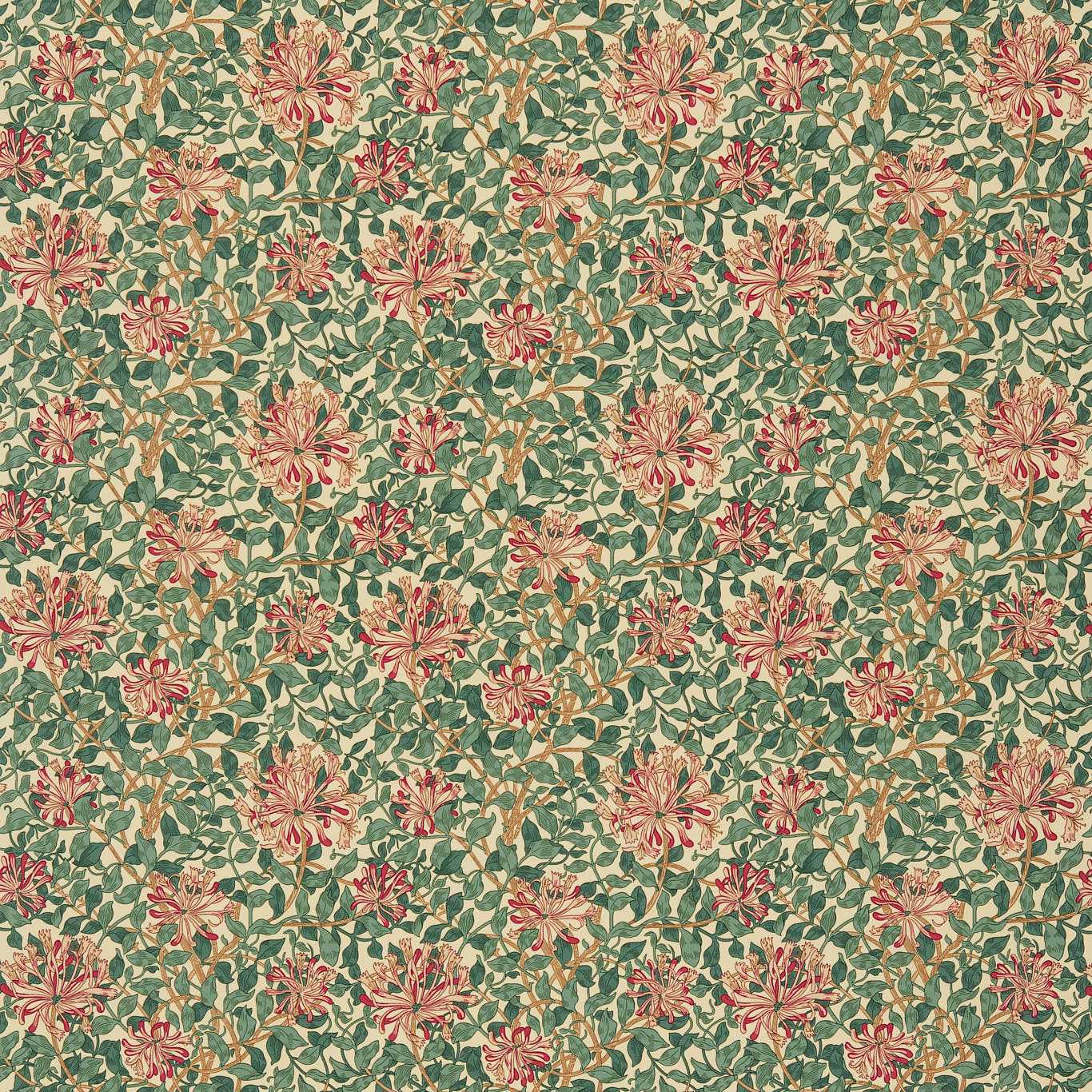 MORRIS & CO Honeysuckle Fabric Classic Floral Bottle Green,Mulberry - DMC1HS203
