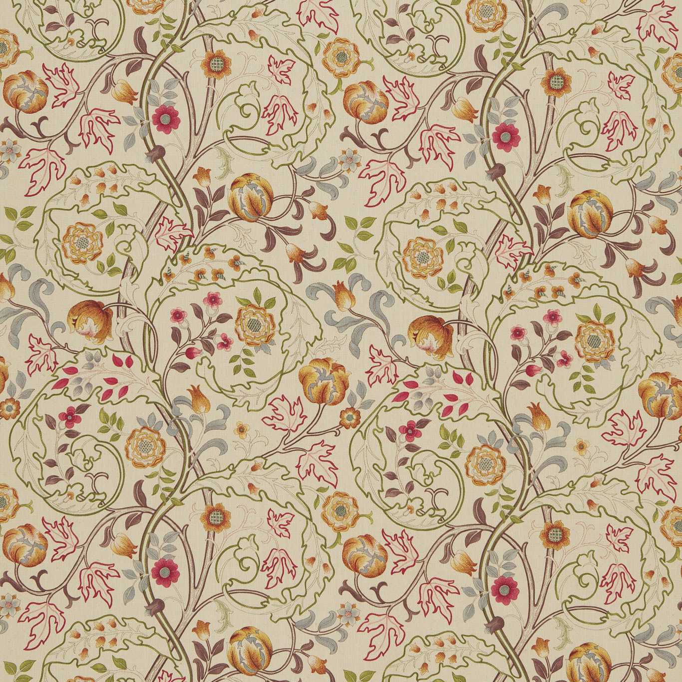 MORRIS & CO Mary Isobel Fabric Contemporary, Floral Rose,Slate - DMCOMA203