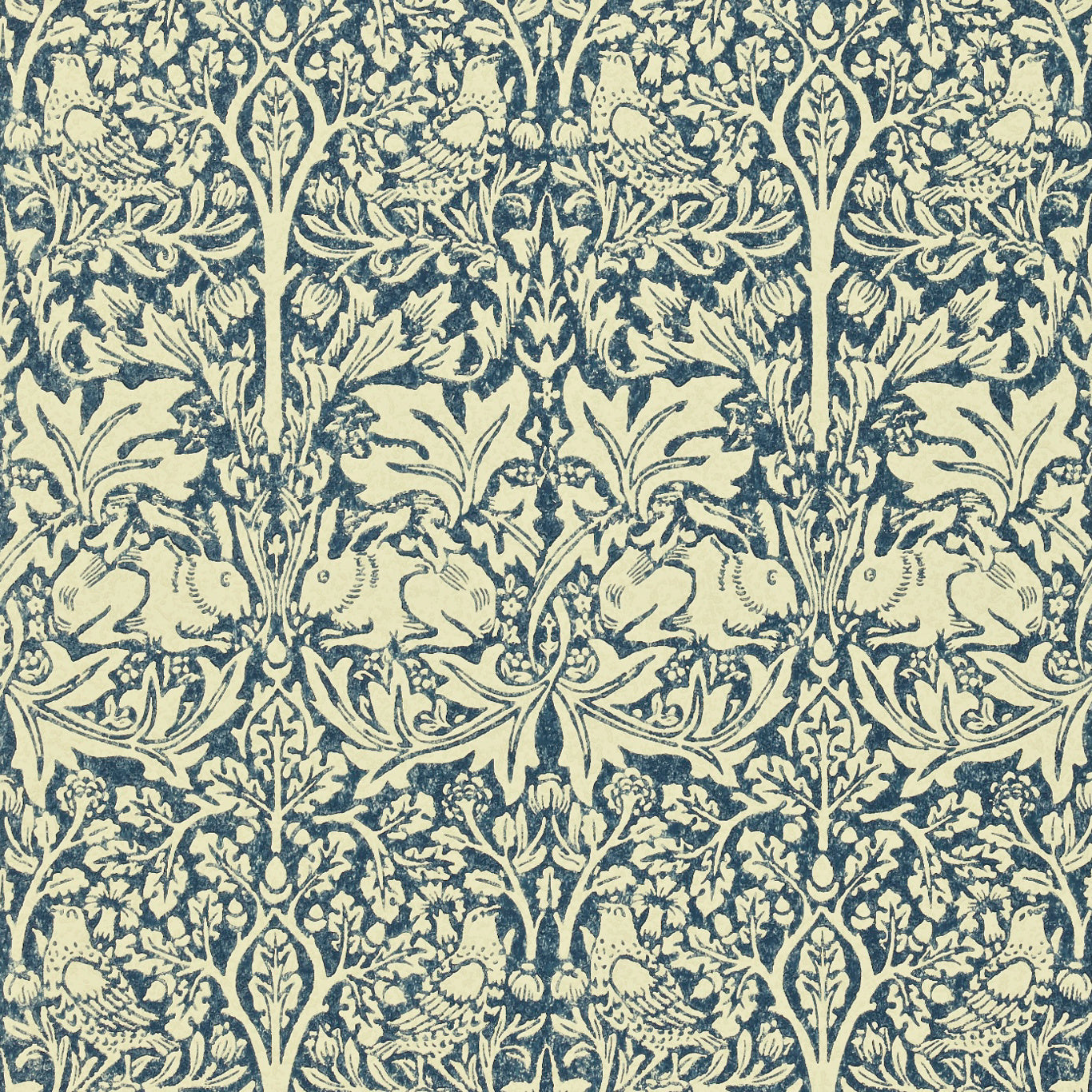 MORRIS & CO Brer Rabbit Wallpaper Damasks Indigo,Vellum Surface- Printed Wallpaper - DMORBR105