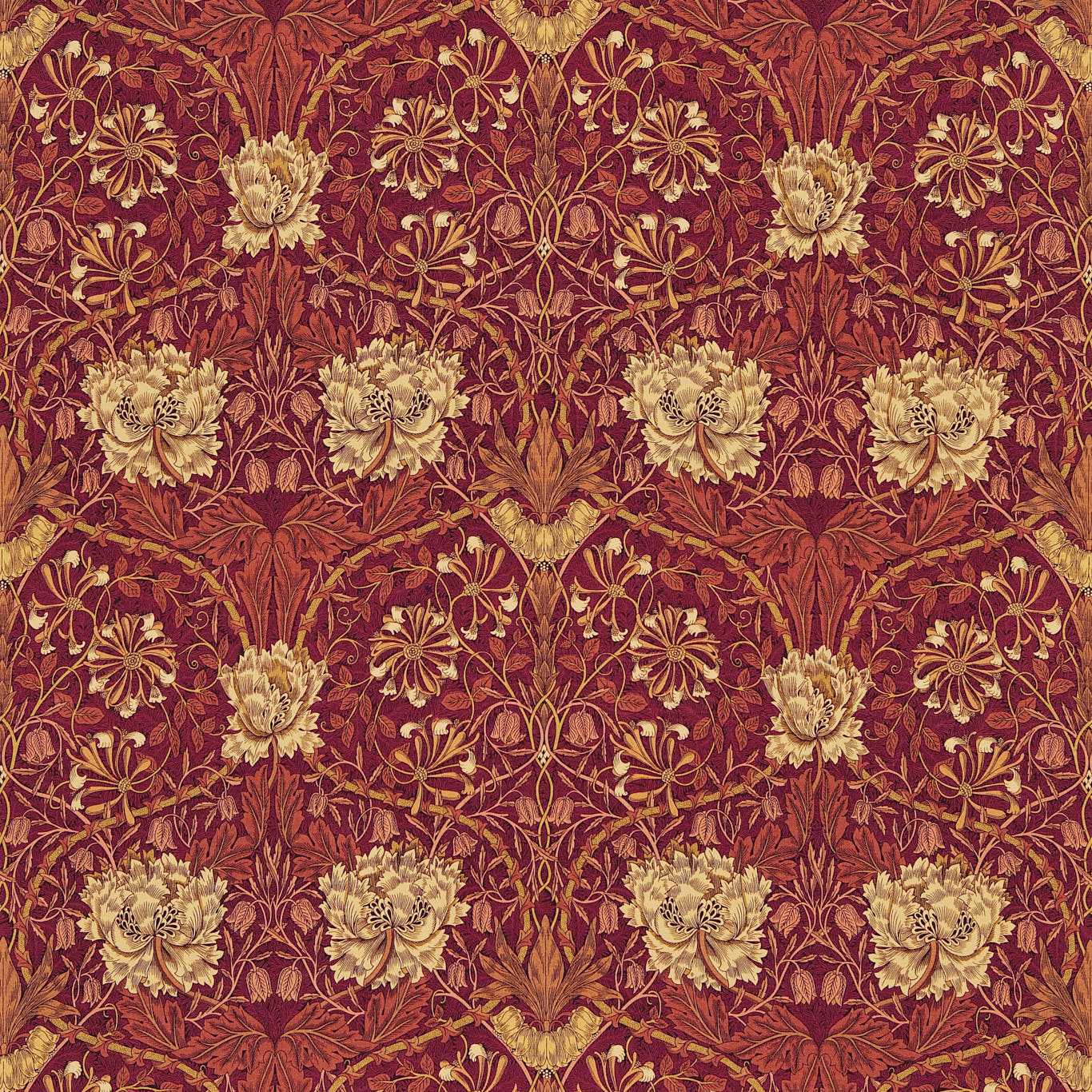MORRIS & CO Honeysuckle & Tulip Fabric Damasks Brick,Russet - DMORHO203