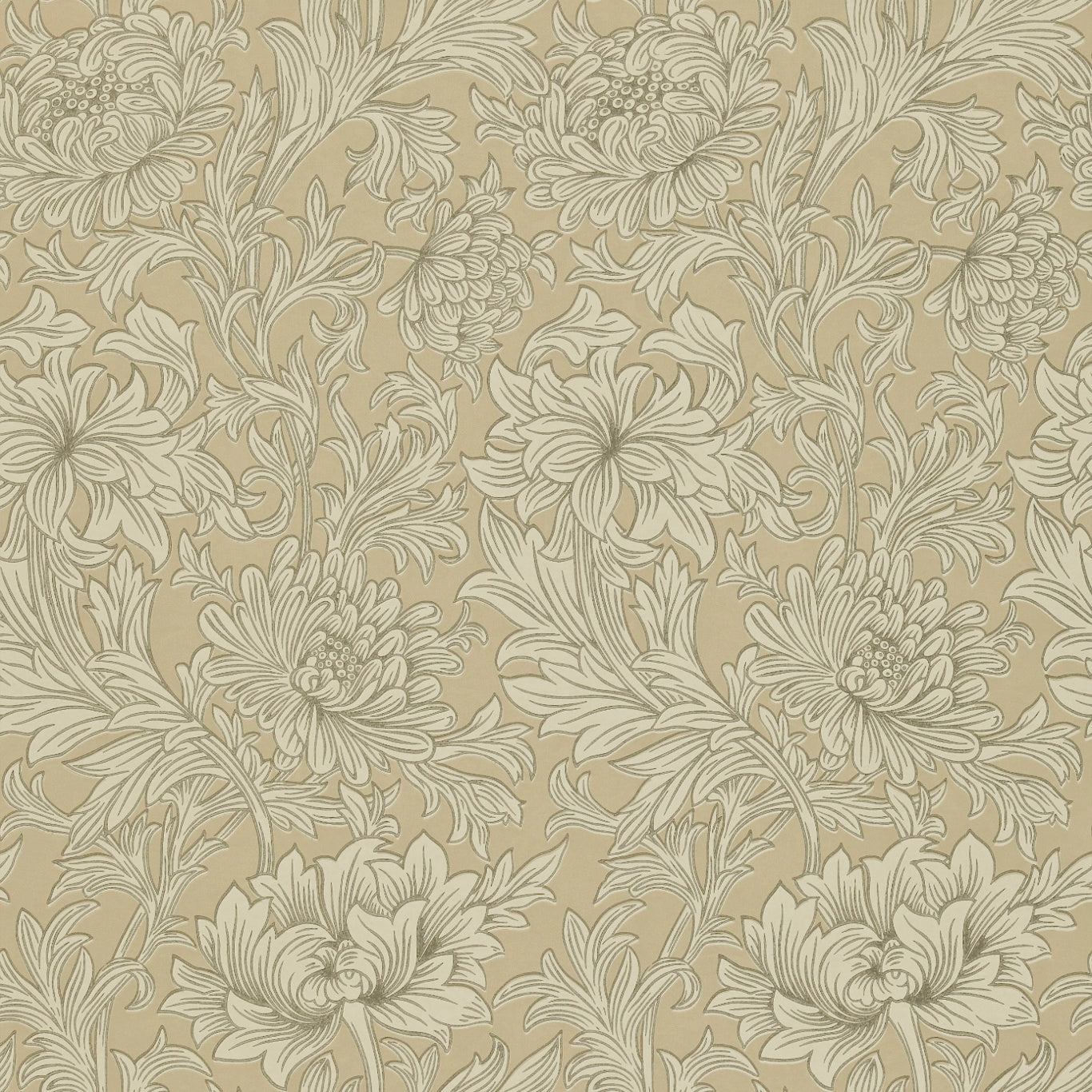 MORRIS & CO Chrysanthemum Toile Wallpaper Contemporary, Floral Ivory,Gold Surflex-Printed Wallpaper - DMOWCH103