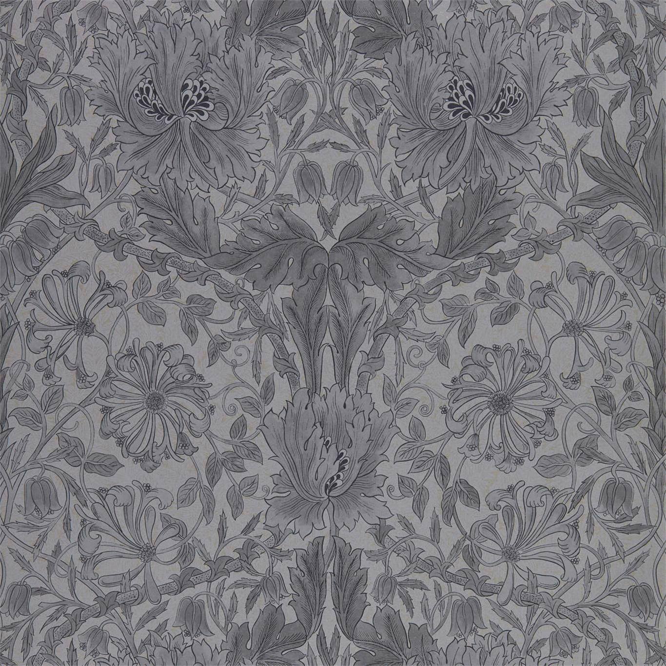 MORRIS & CO Pure Honeysuckle & Tulip Wallpaper Classic Floral Black Ink Gravure - Wide Width Printed Wallpaper - DMPN216523