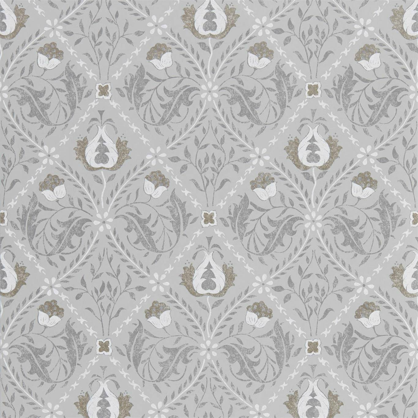 MORRIS & CO Pure Trellis Wallpaper Classic Floral Lightish Grey Gravure Printed Wallpaper - DMPN216528