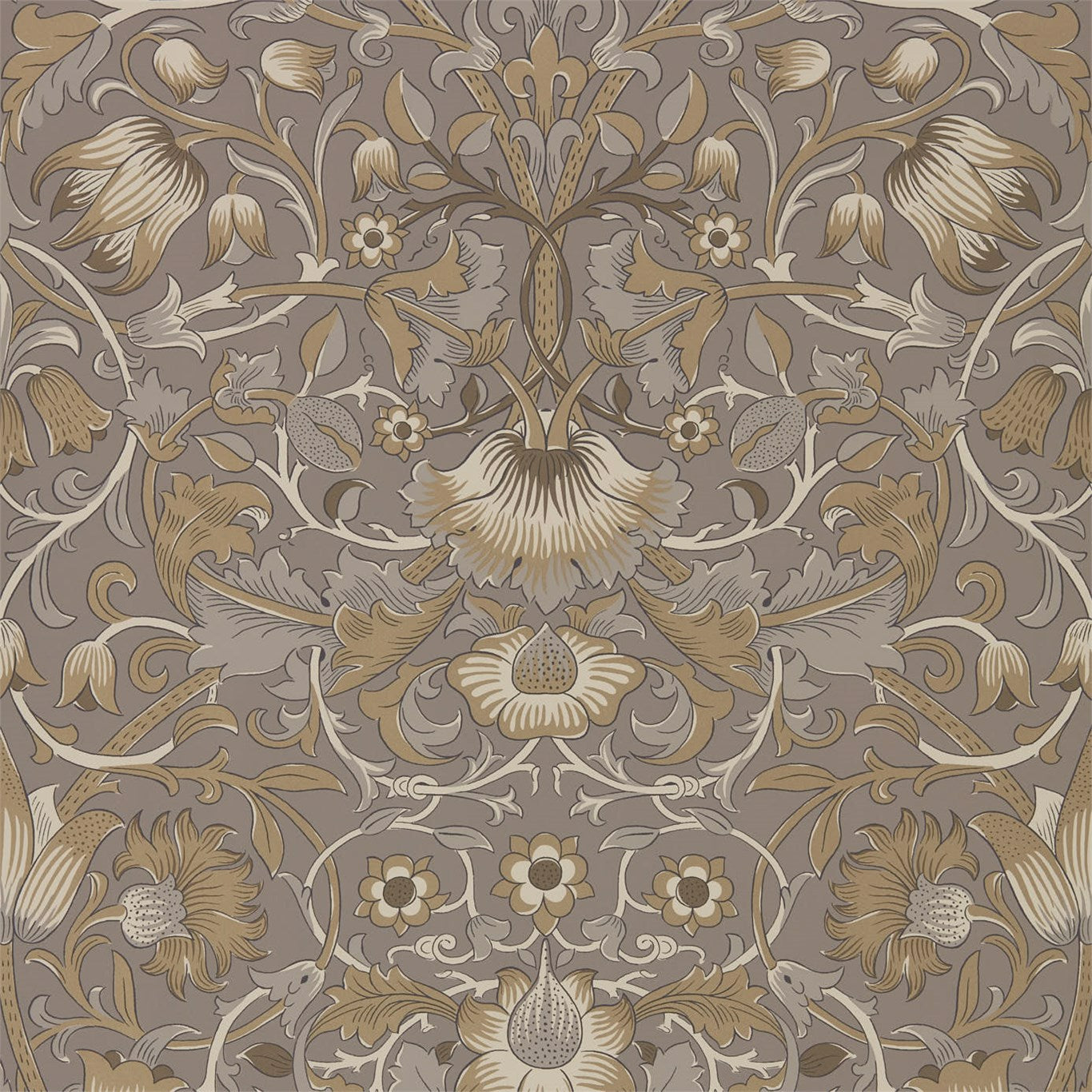 MORRIS & CO Pure Lodden Wallpaper Classic Floral Taupe,Gold Rotary Printed Wallpaper - DMPU216028