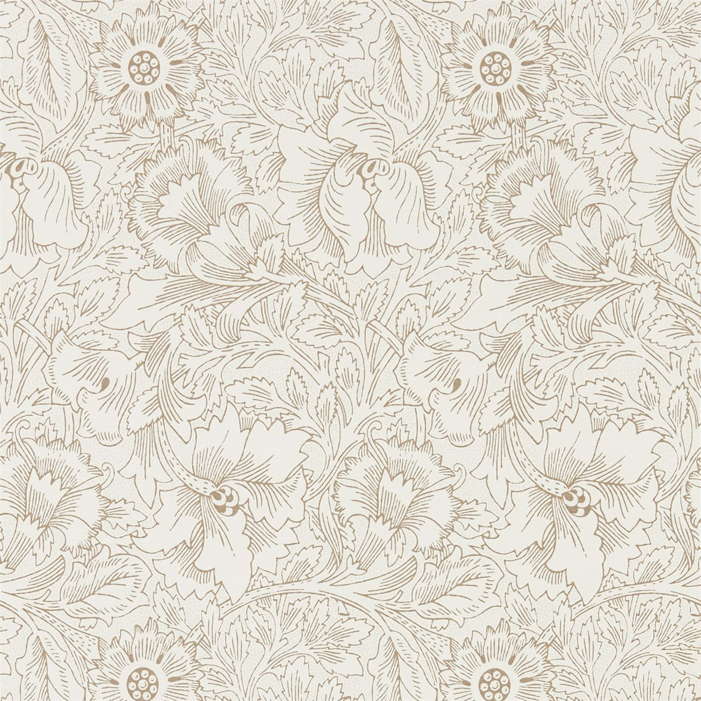 MORRIS & CO Pure Acorn Wallpaper Classic Floral Cream,Gold Rotary Printed Wallpaper - DMPU216035