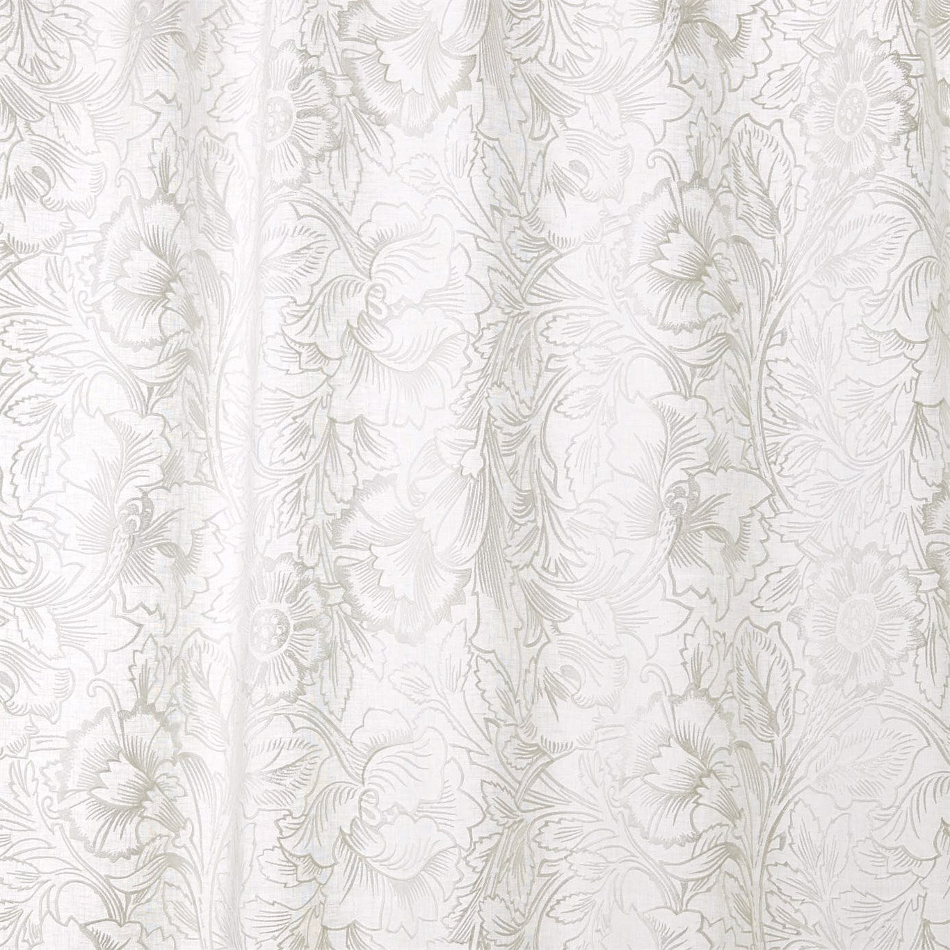 MORRIS & CO Pure Poppy Embroidery Fabric Classic Floral Paper White - DMPU236080