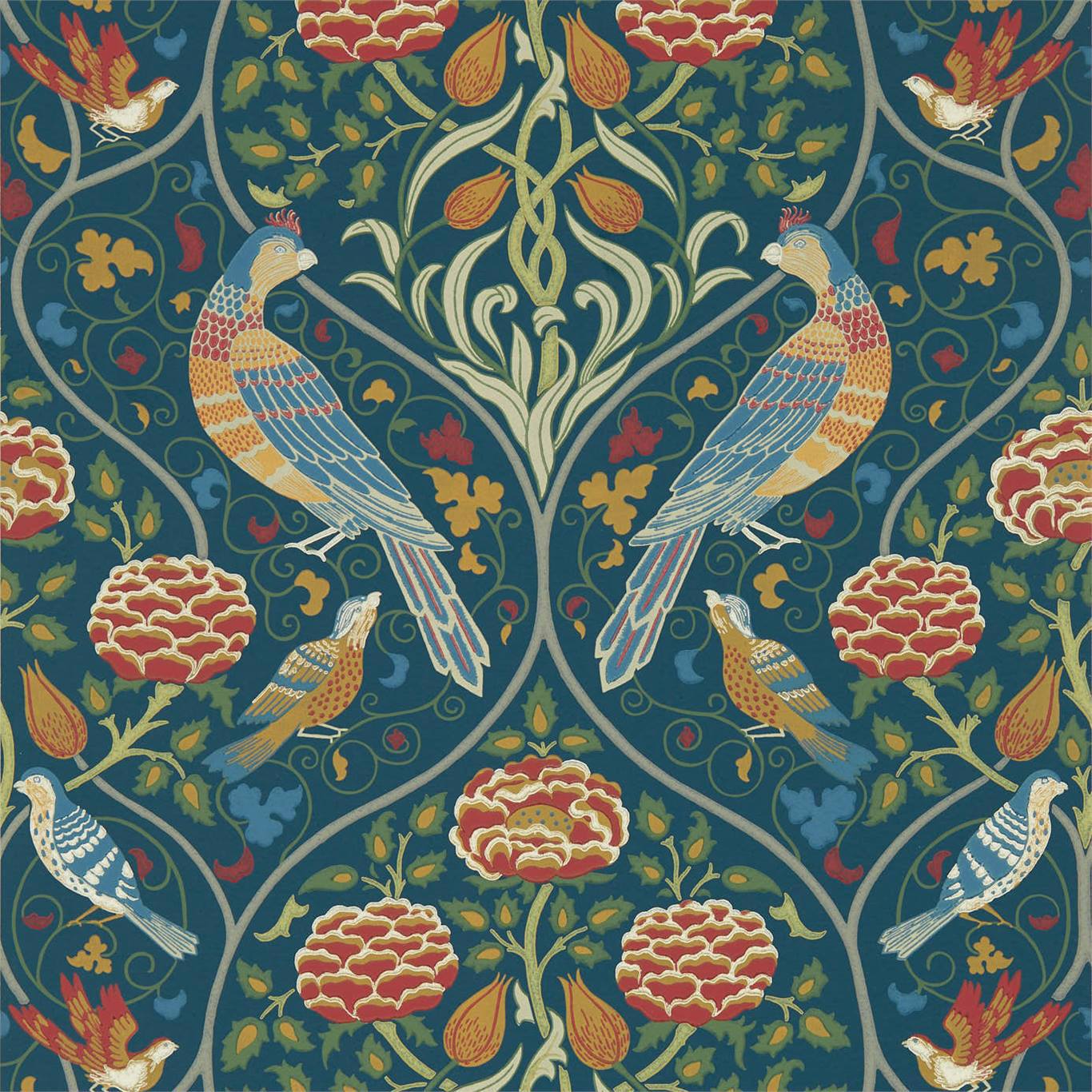 MORRIS & CO Seasons by May Wallpaper Classic Floral Indigo Surflex-Printed Wallpaper - DMSW216686