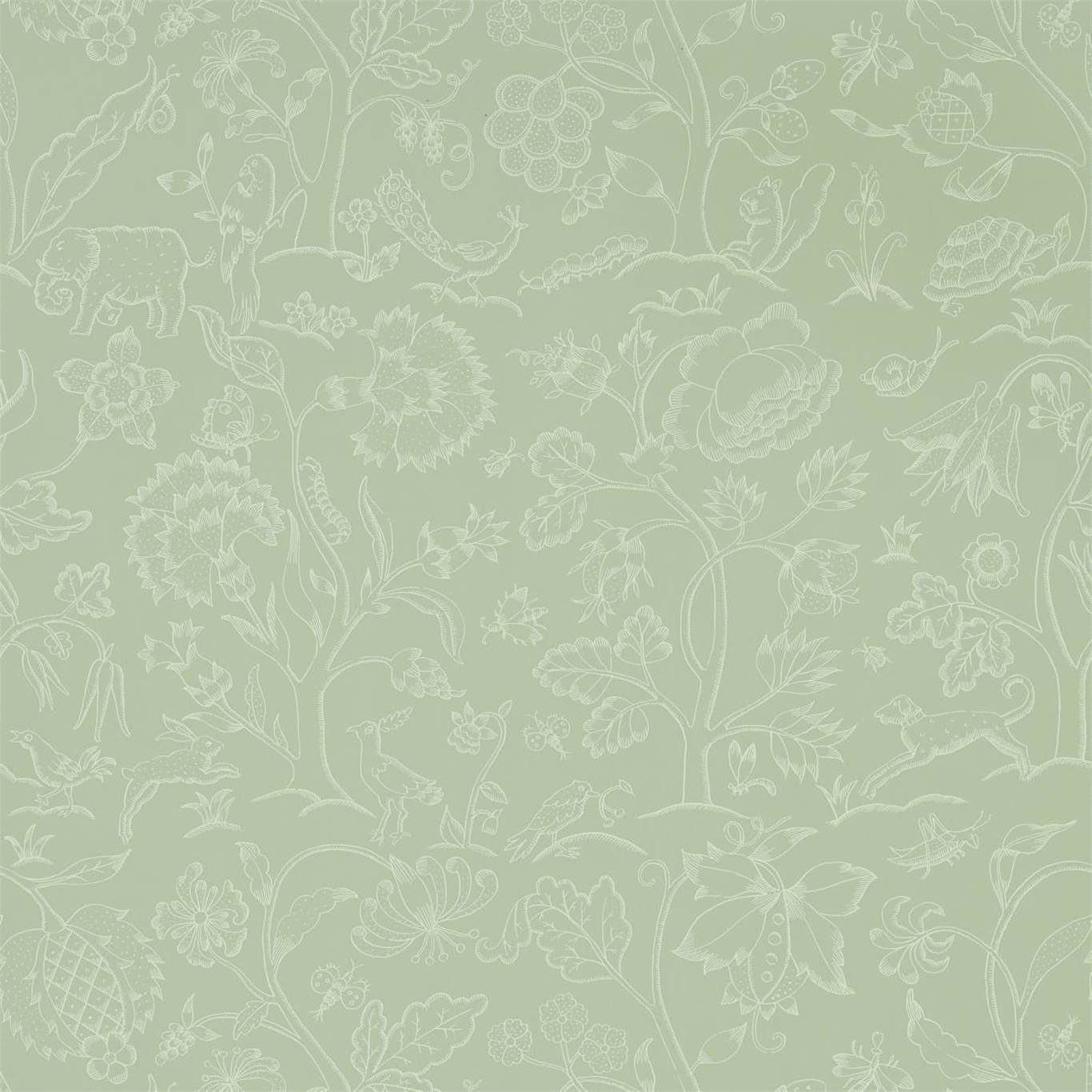 MORRIS & CO Middlemore Wallpaper Animals Sage Grey Rotary Wide Width Printed Wallpaper - DMSW216694