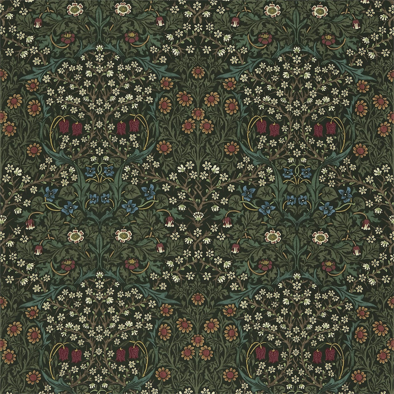 MORRIS & CO Blackthorn Fabric Classic Floral Green - DMY1BT201