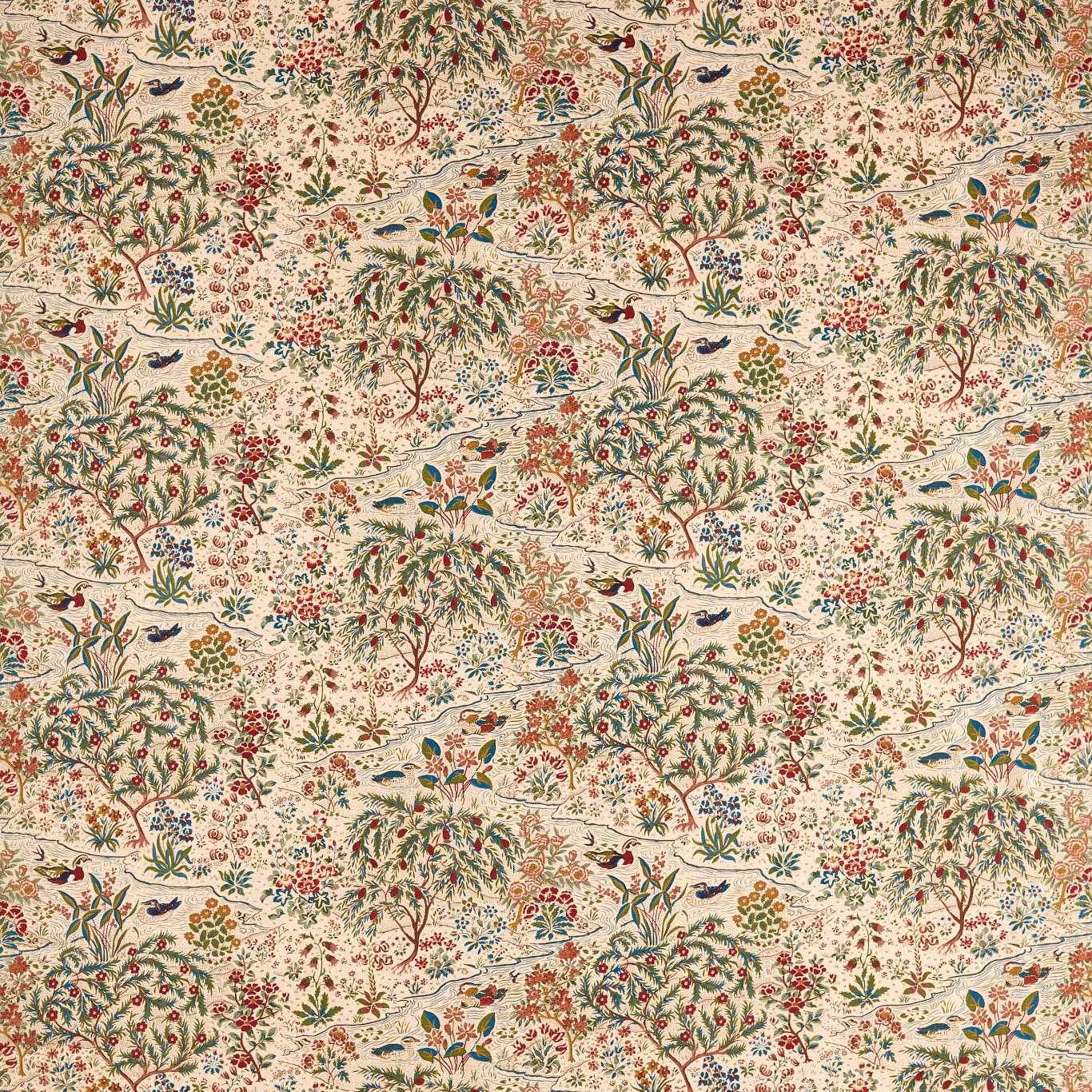 SANDERSON Moat Birds Printed Fabric Damson,Cobalt - DNAT227406