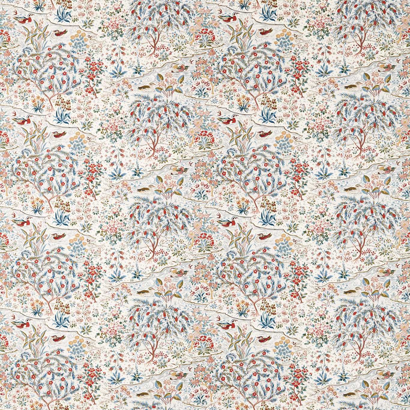 SANDERSON Moat Birds Printed Fabric Blue Clay,Mallow - DNAT227408