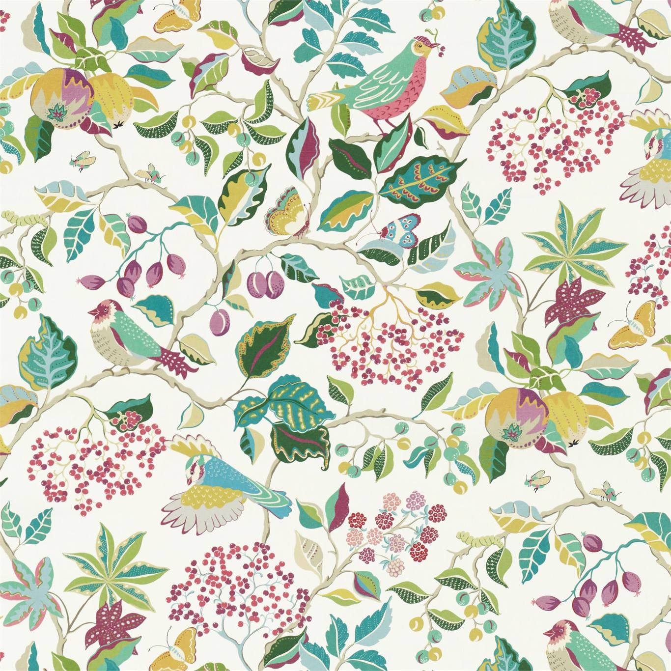 SANDERSON Birds & Berries Fabric Leaves , Trees Fern - DNTF226730