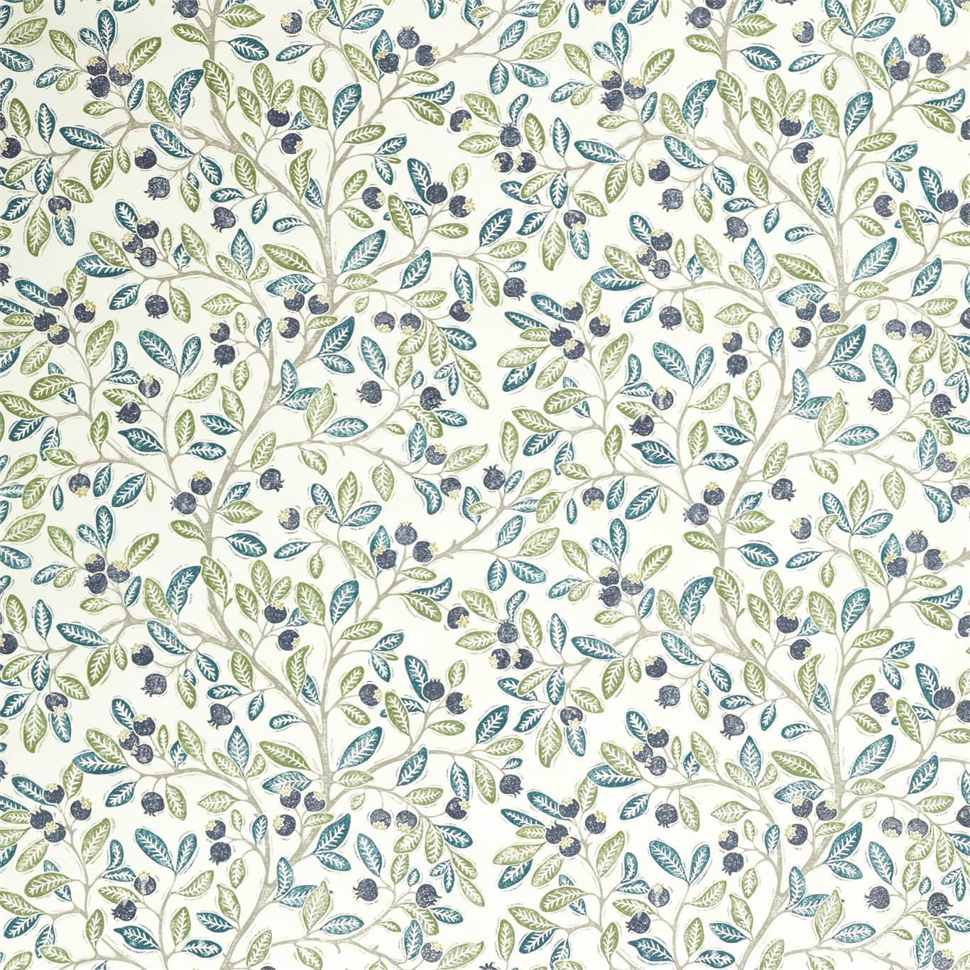 SANDERSON Wild Berries Fabric Leaves , Trees Blueberry,Sage - DNTF226745