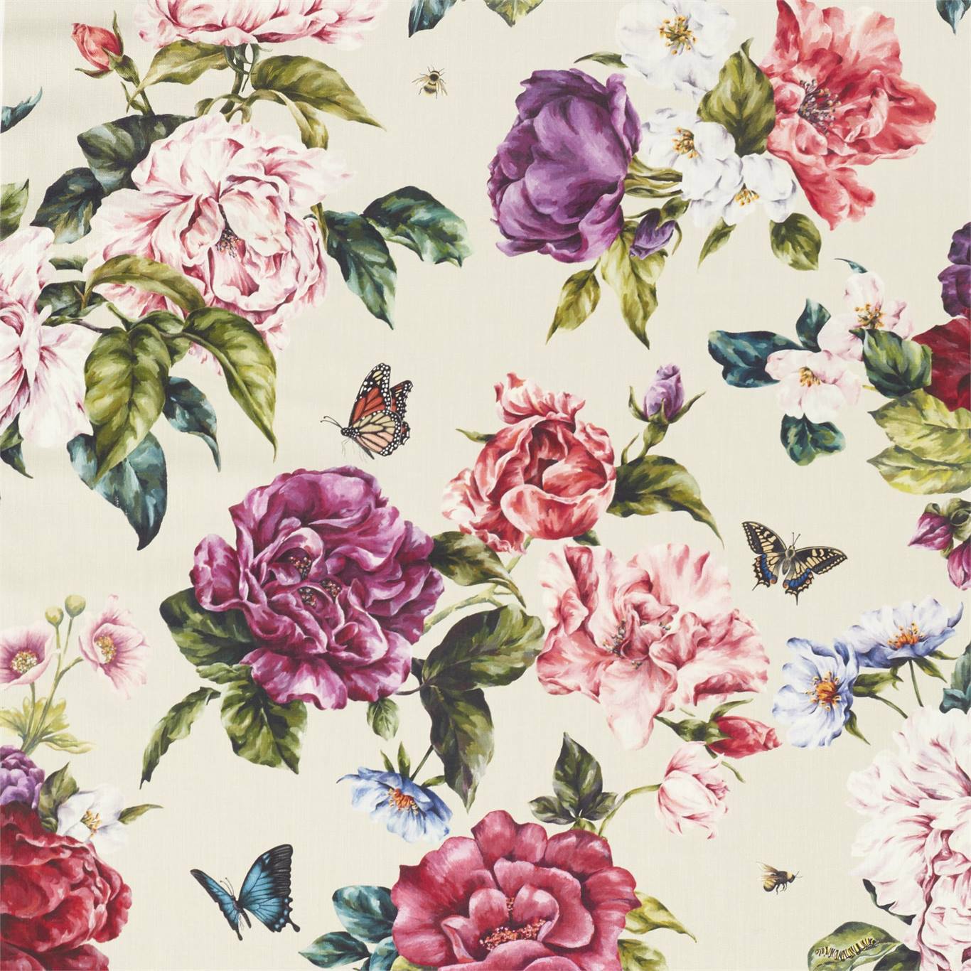SANDERSON Summer Peony Fabric Classic Floral Fuchshia,Rose - DNTF226748