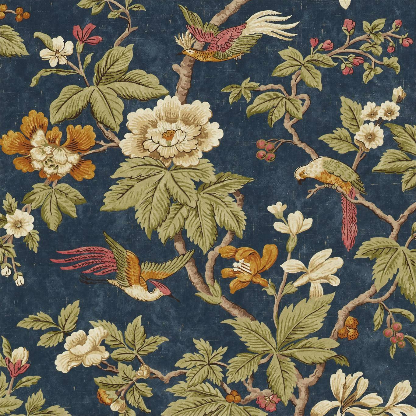 SANDERSON Lophura Fabric Leaves , Trees Navy - DNTF226754