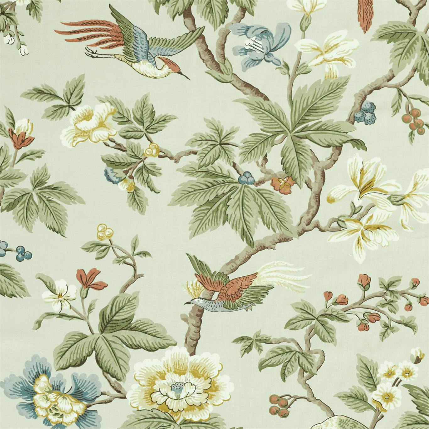 SANDERSON Lophura Fabric Leaves , Trees English Grey - DNTF226755