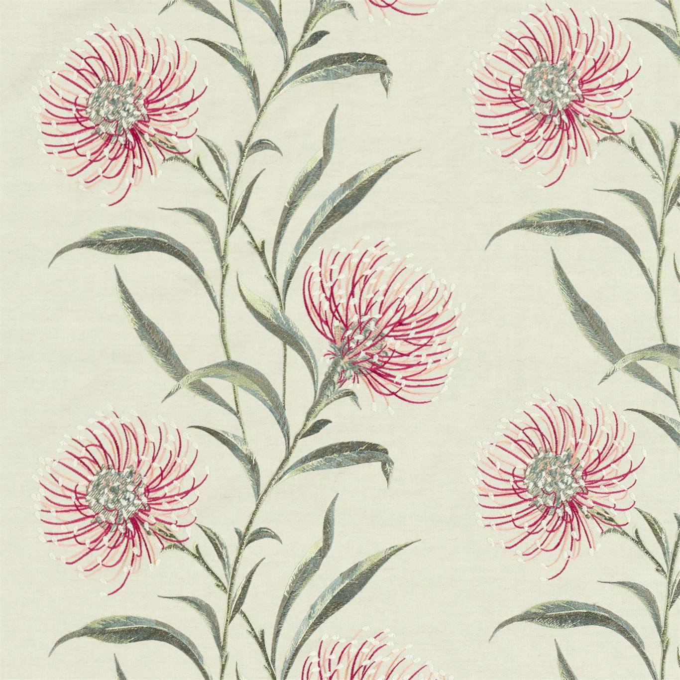 SANDERSON Catherinae Embroidery Fabric Contemporary, Floral Fuchsia - DNTF237187