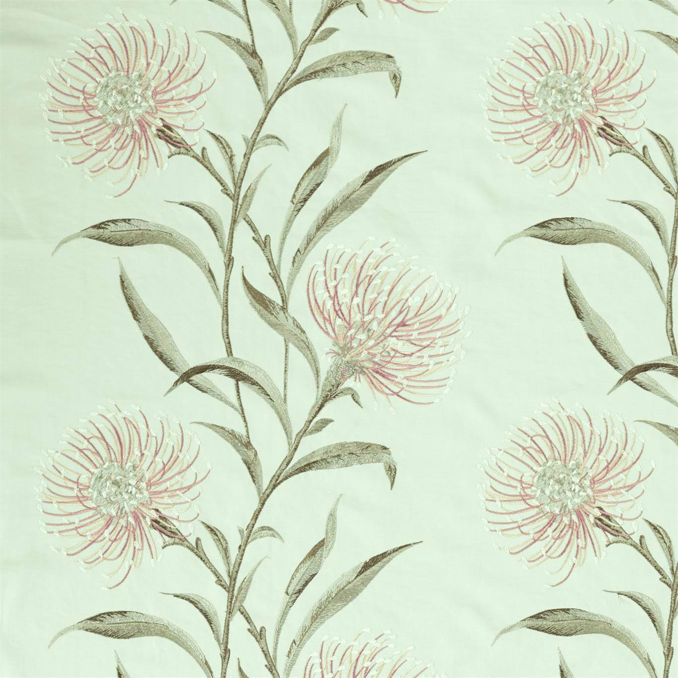 SANDERSON Catherinae Embroidery Fabric Contemporary, Floral Silver Mint - DNTF237189