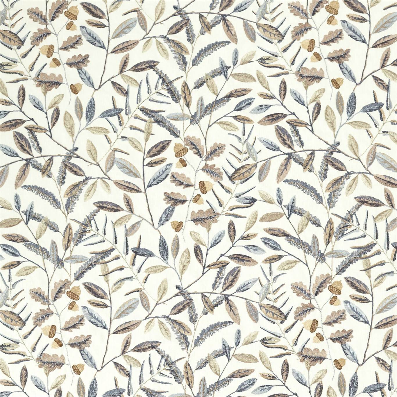 SANDERSON Quercus Fabric Leaves , Trees Linen, Steel Blue - DNTF237191