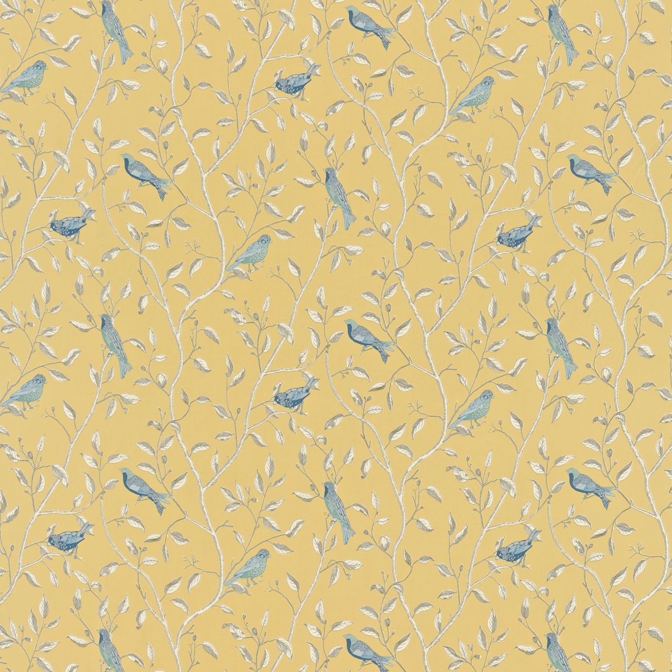 SANDERSON Finches Fabric Birds Yellow - DOPNFI201