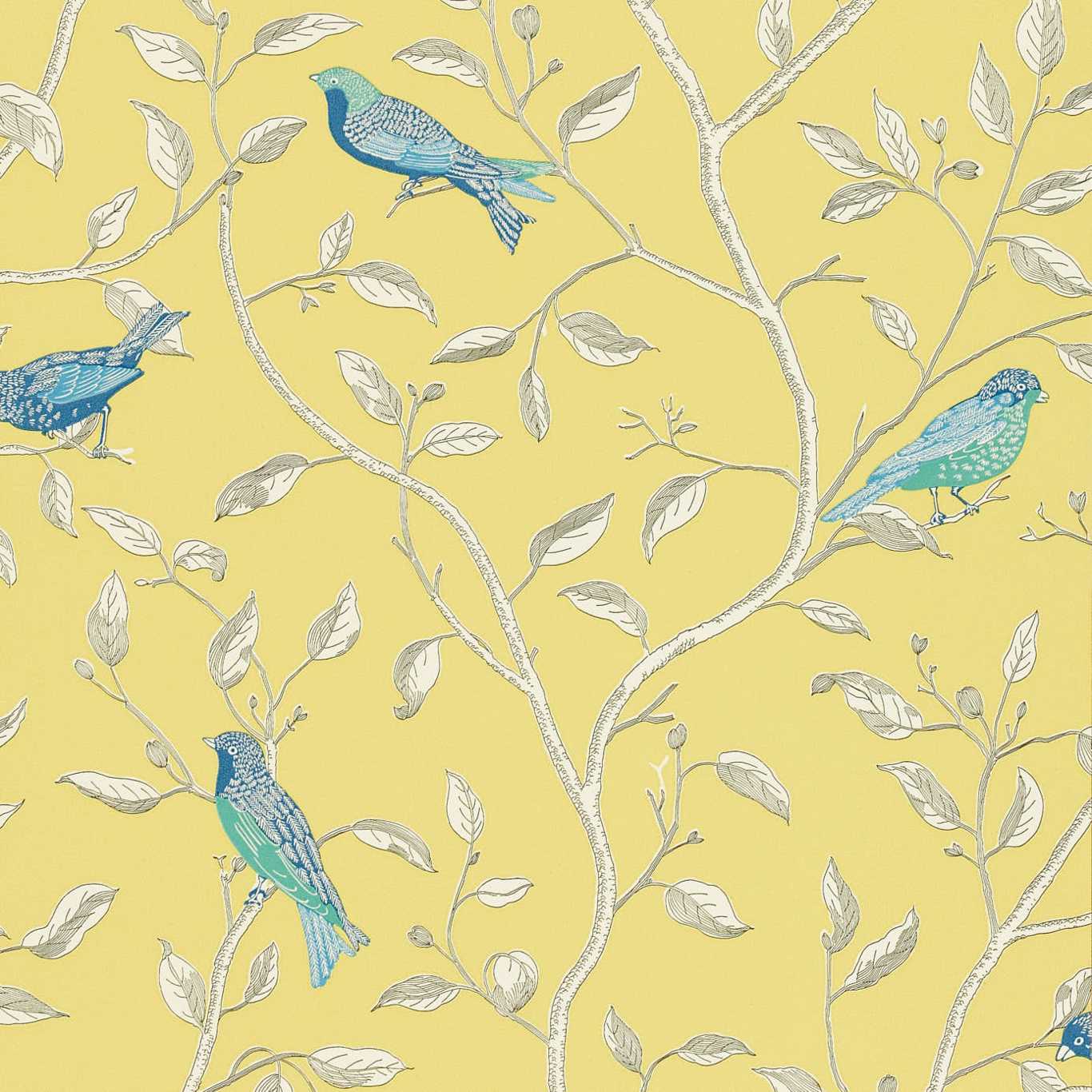SANDERSON Finches Wallpaper Birds Yellow Flexo-Printed Wallpaper - DOPWFI101