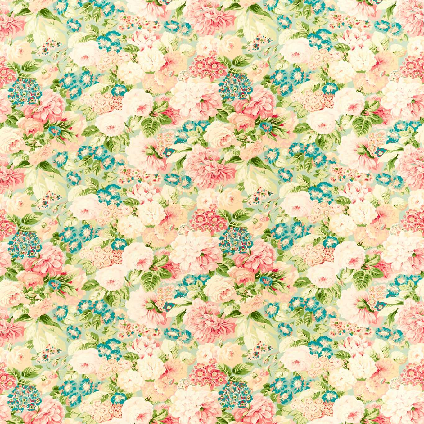SANDERSON Rose & Peony Fabric Classic Floral Sage, Coral - DOSF226860